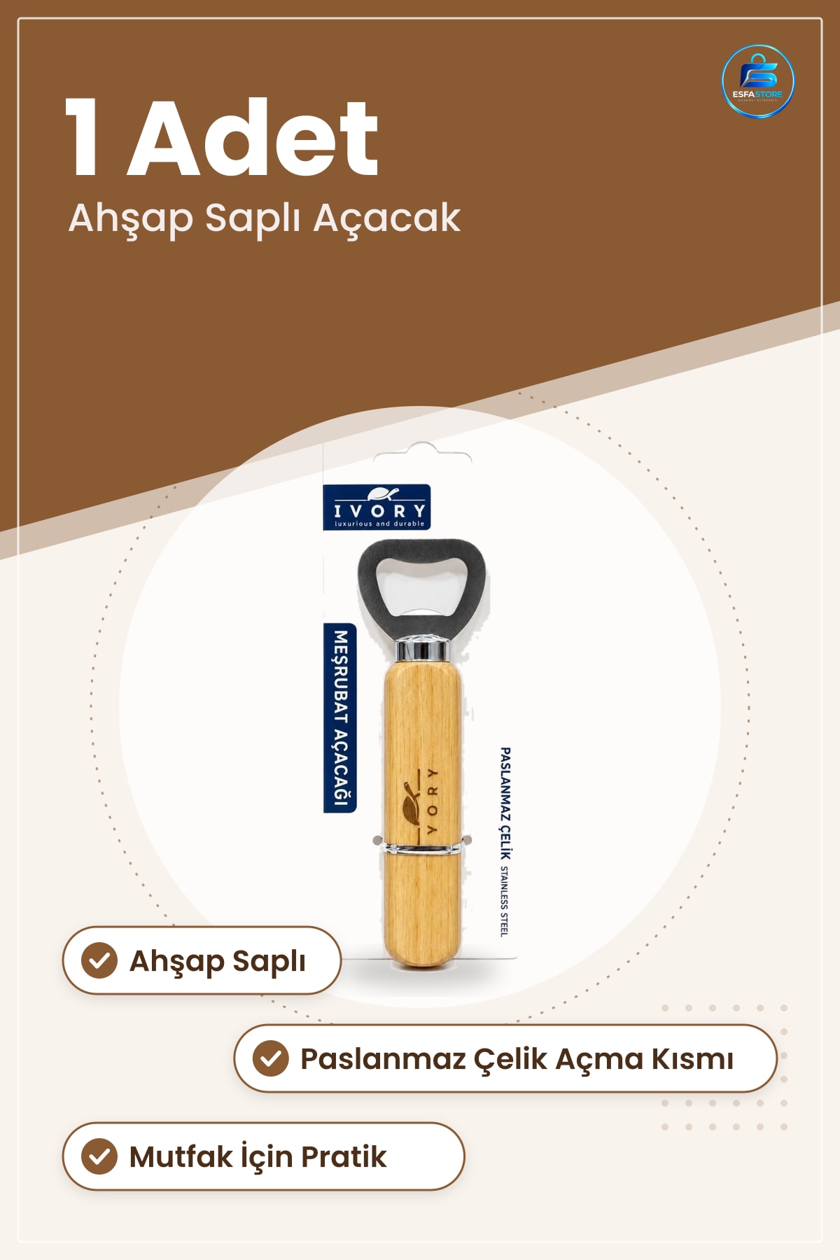 Meşrubat Açacağı Ahşap Saplı Paslanmaz Çelik Kapak Açma Aparatı Mutfak Pratik Kullanım Hediyelik