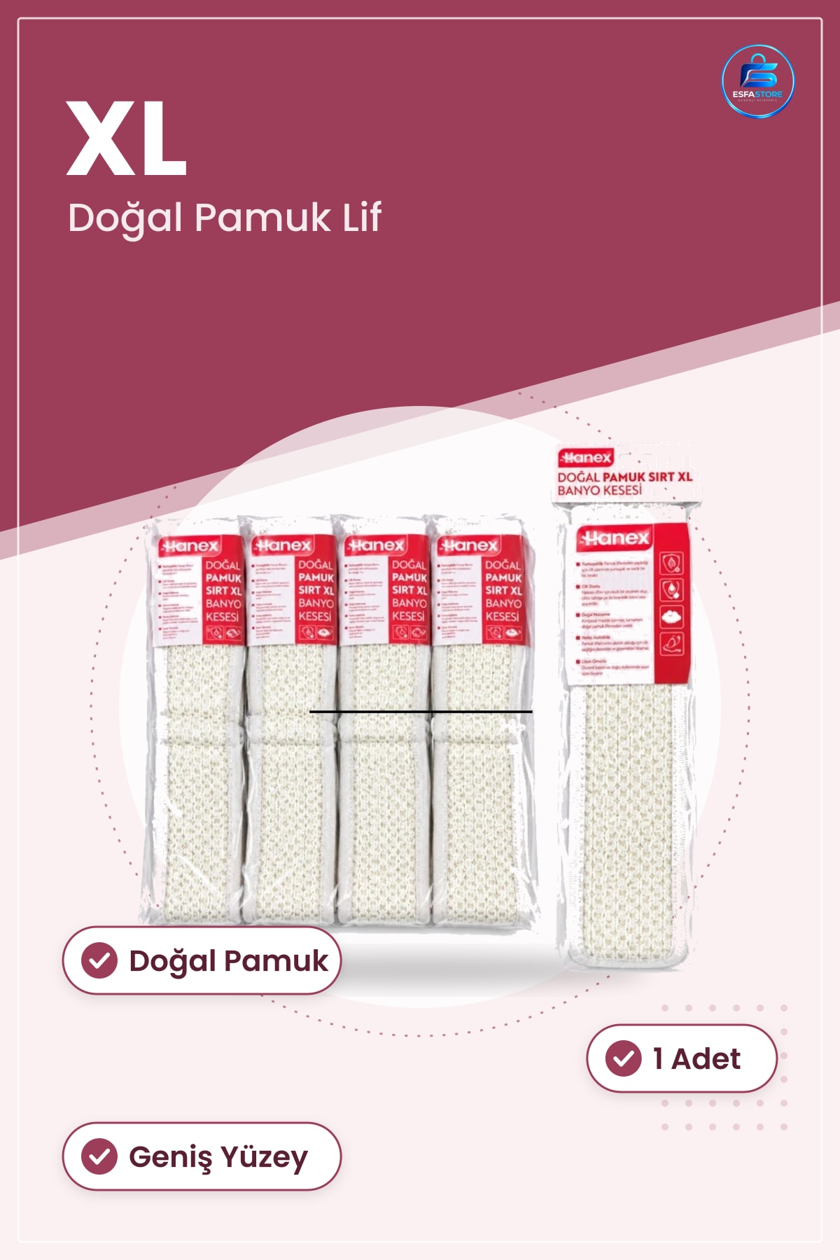 Banyo Lifi Pamuk XL Sırt Kesesi 1 Adet Doğal Pamuklu Temizleme Süngeri Duş Aksesuarı Beyaz