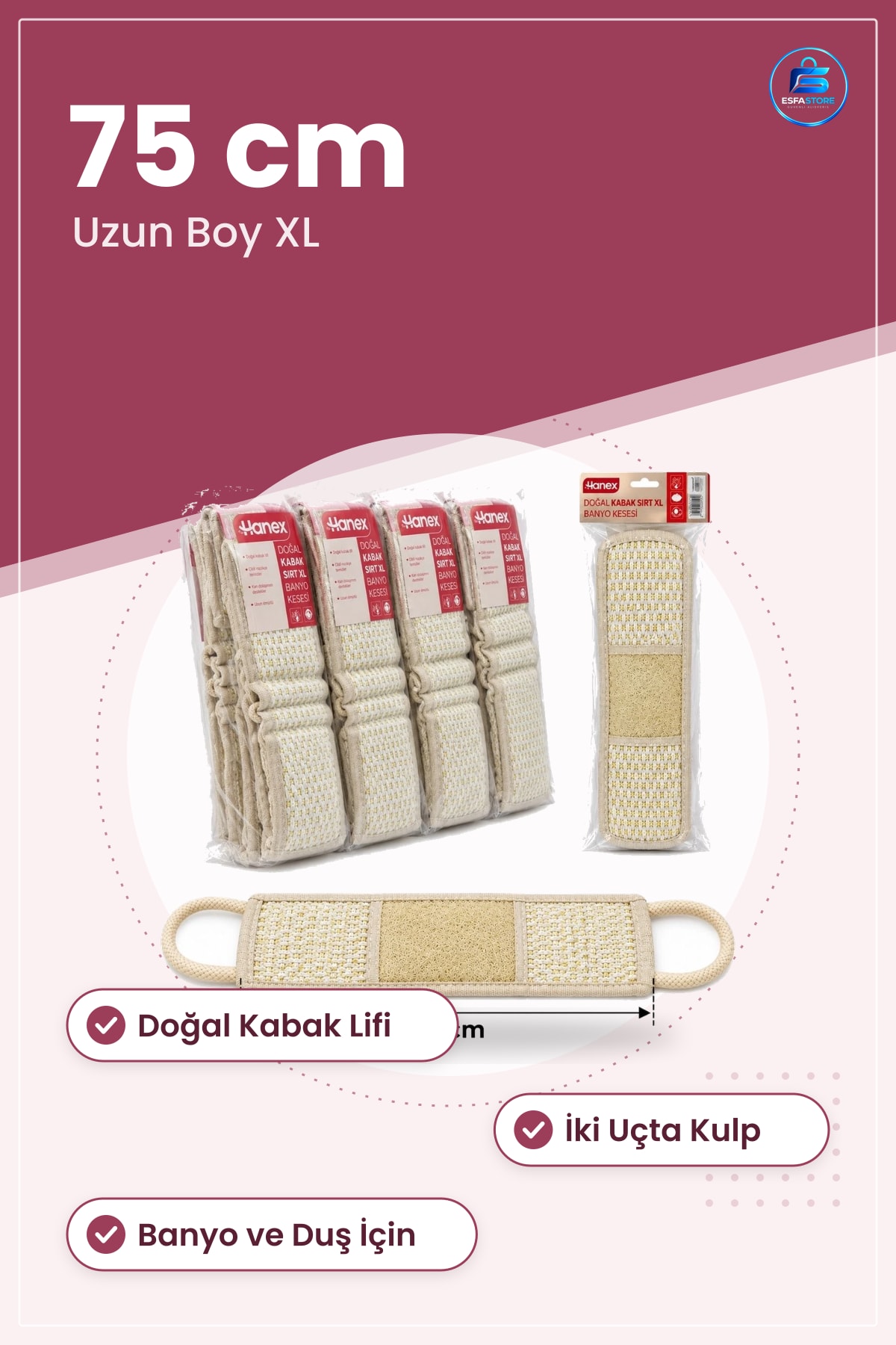 Doğal Kabak Lifi Sırt Banyo Kesesi XL 75 cm 1 Adet Duş Vücut Temizleyici Kese Kullanışlı