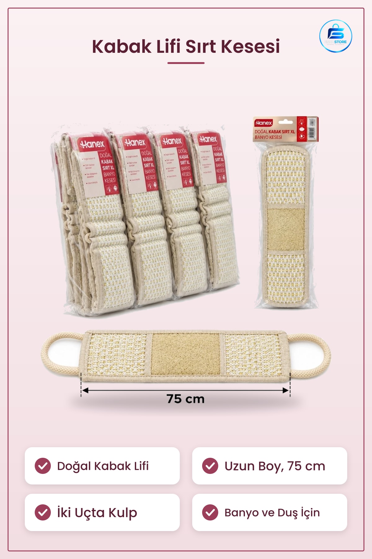 Doğal Kabak Lifi Sırt Banyo Kesesi XL 75 cm 1 Adet Duş Vücut Temizleyici Kese Kullanışlı