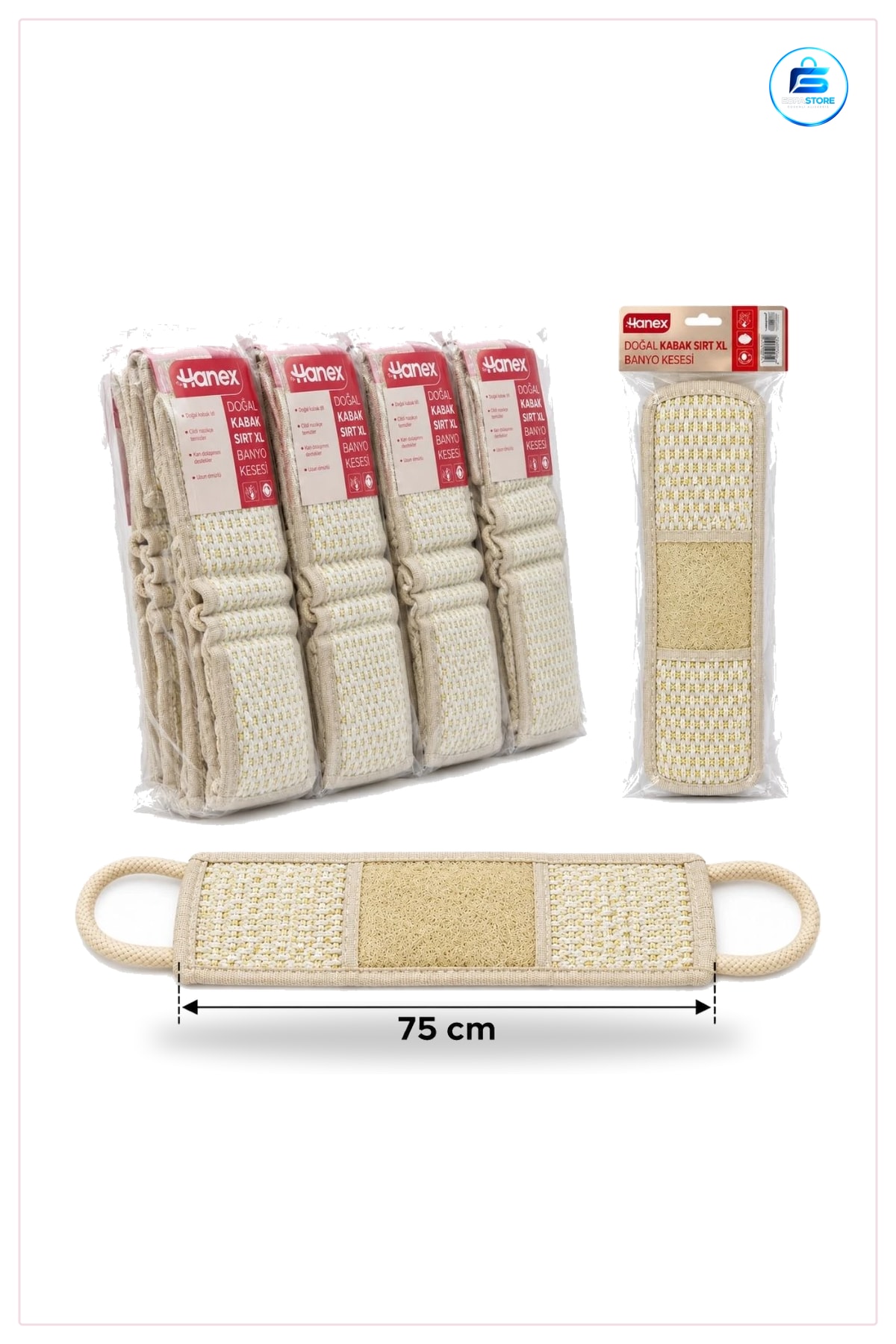 Doğal Kabak Lifi Sırt Banyo Kesesi XL 75 cm 1 Adet Duş Vücut Temizleyici Kese Kullanışlı