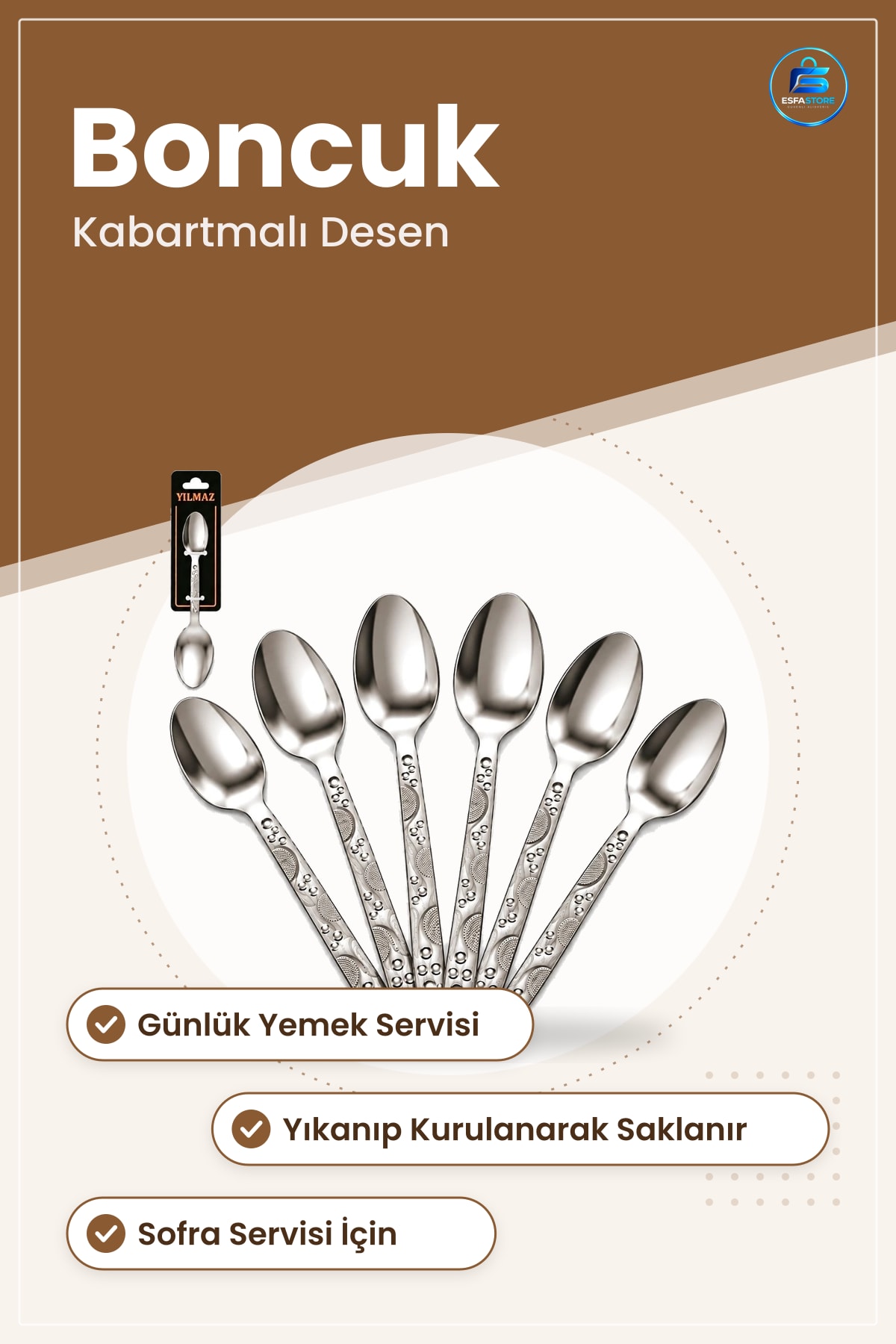 Boncuk Yemek Kaşığı Kabartmalı Desenli Sofra Servis Mutfak Günlük Kullanım Ev Sofrası