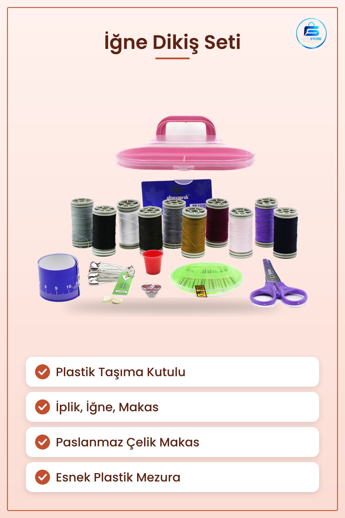 İğne Dikiş Seti Plastik Taşıma Kutulu İplik Makas Mezura Kompakt Ev Seyahat Tamir Kiti