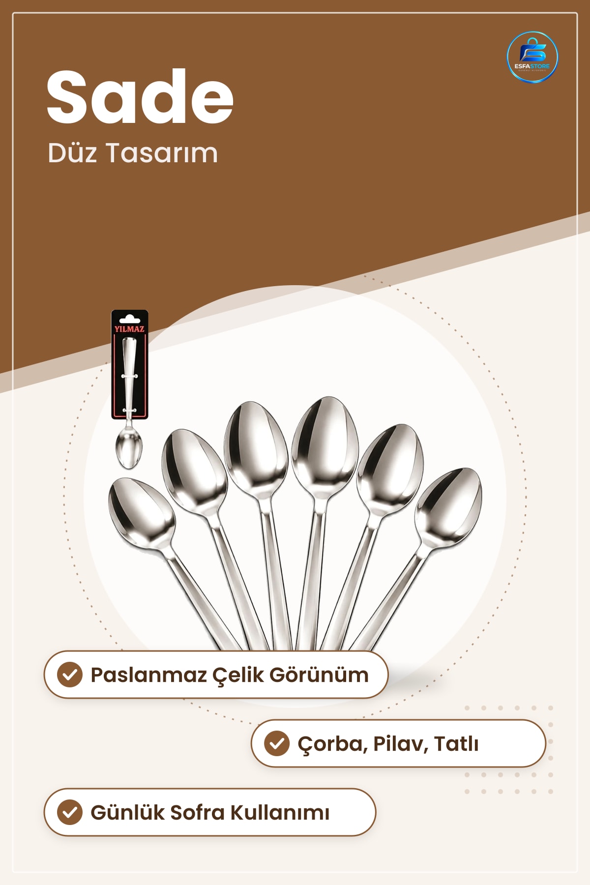 Sade Tasarım Yemek Kaşığı Paslanmaz Çelik Mutfak Sofra Günlük Kullanım İçin Yemeklik Kaşık