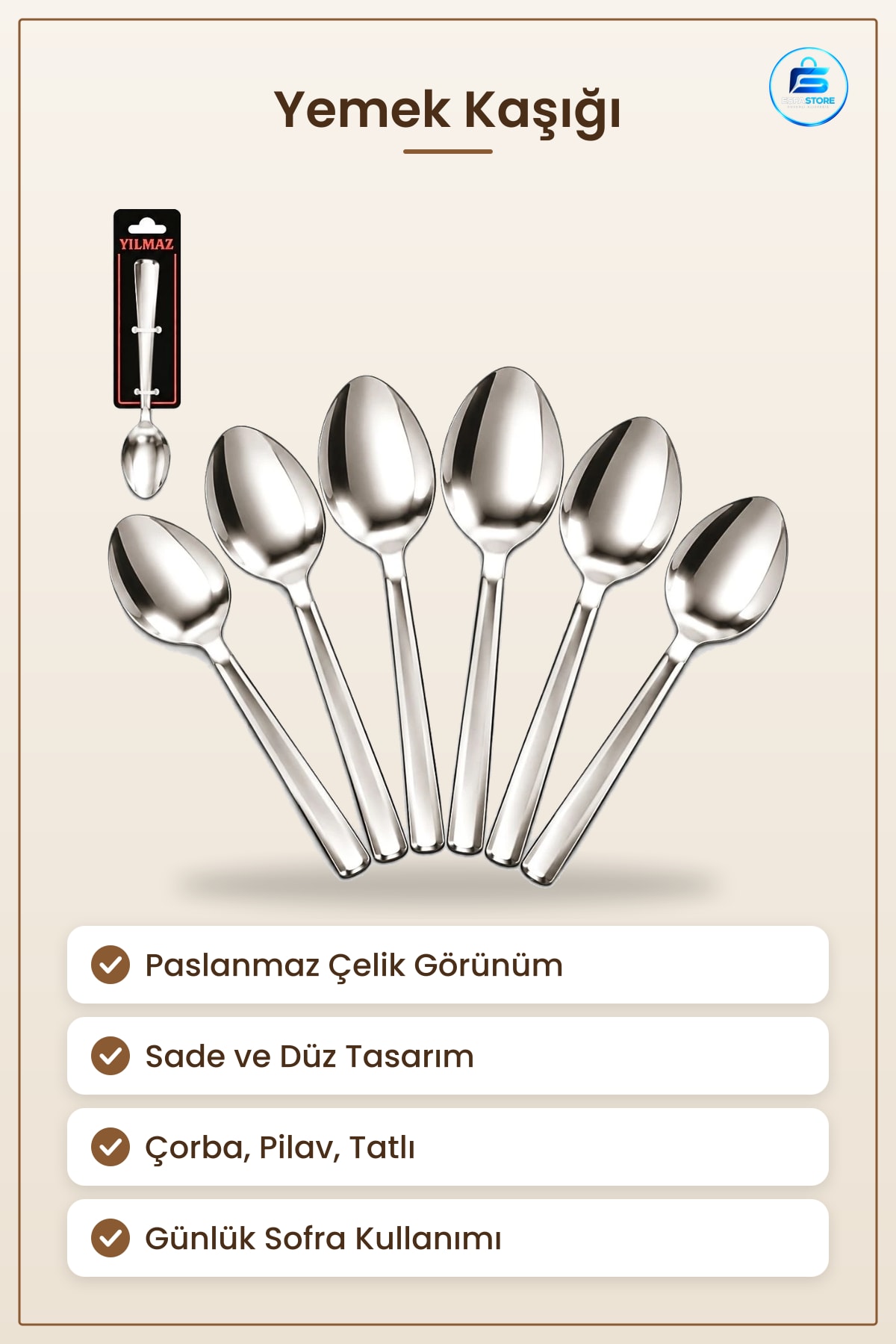 Sade Tasarım Yemek Kaşığı Paslanmaz Çelik Mutfak Sofra Günlük Kullanım İçin Yemeklik Kaşık