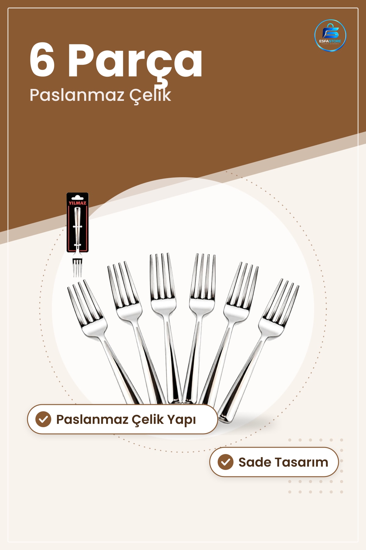 Yemek Çatalı Sade Paslanmaz Çelik 6 Parça Günlük Kullanım Sofra Servis Mutfak Ev Seti