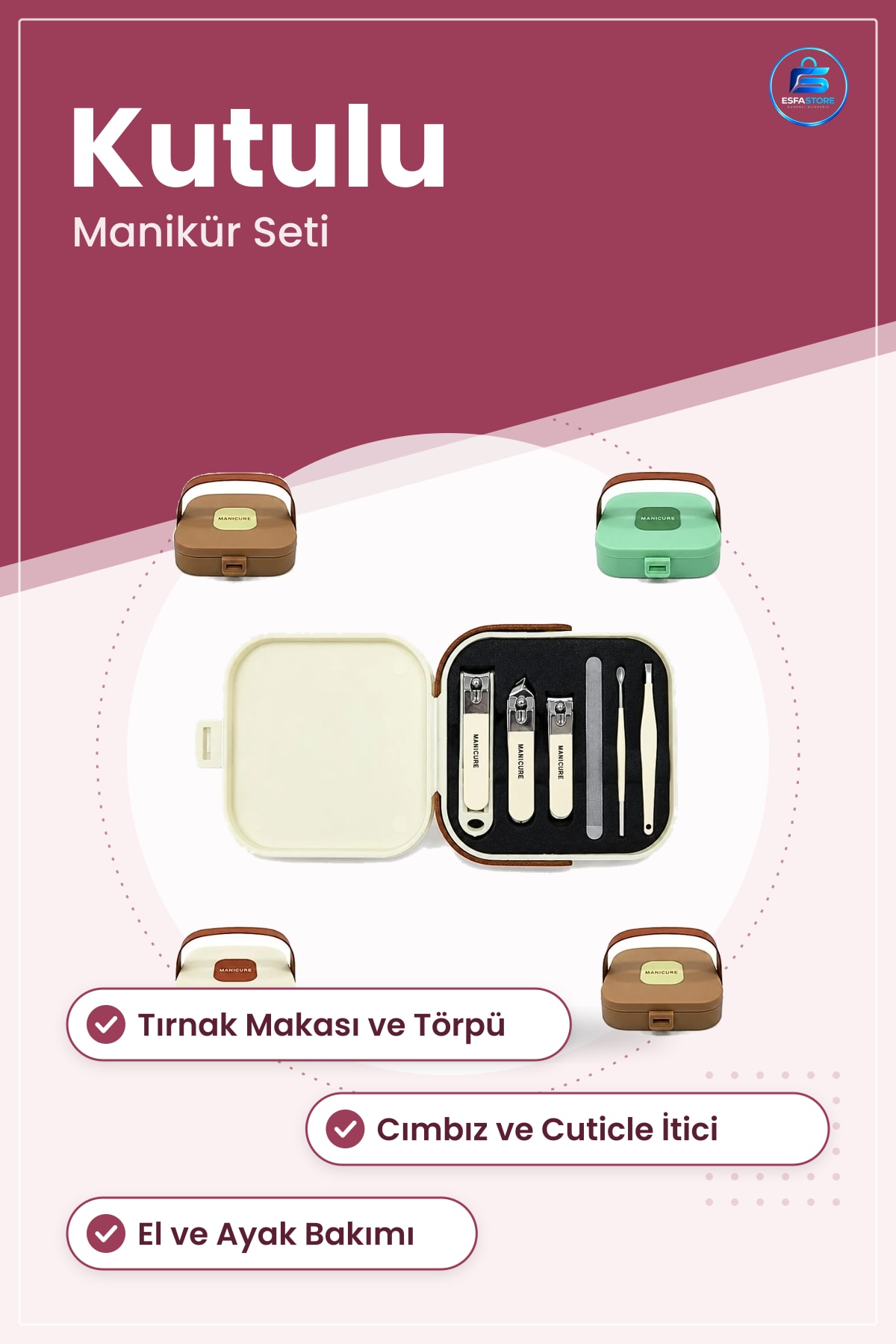Manikür Seti Tırnak Makası Törpü Cımbız Taşıma Kutulu El Ayak Bakım Kozmetik Kişisel Hijyen