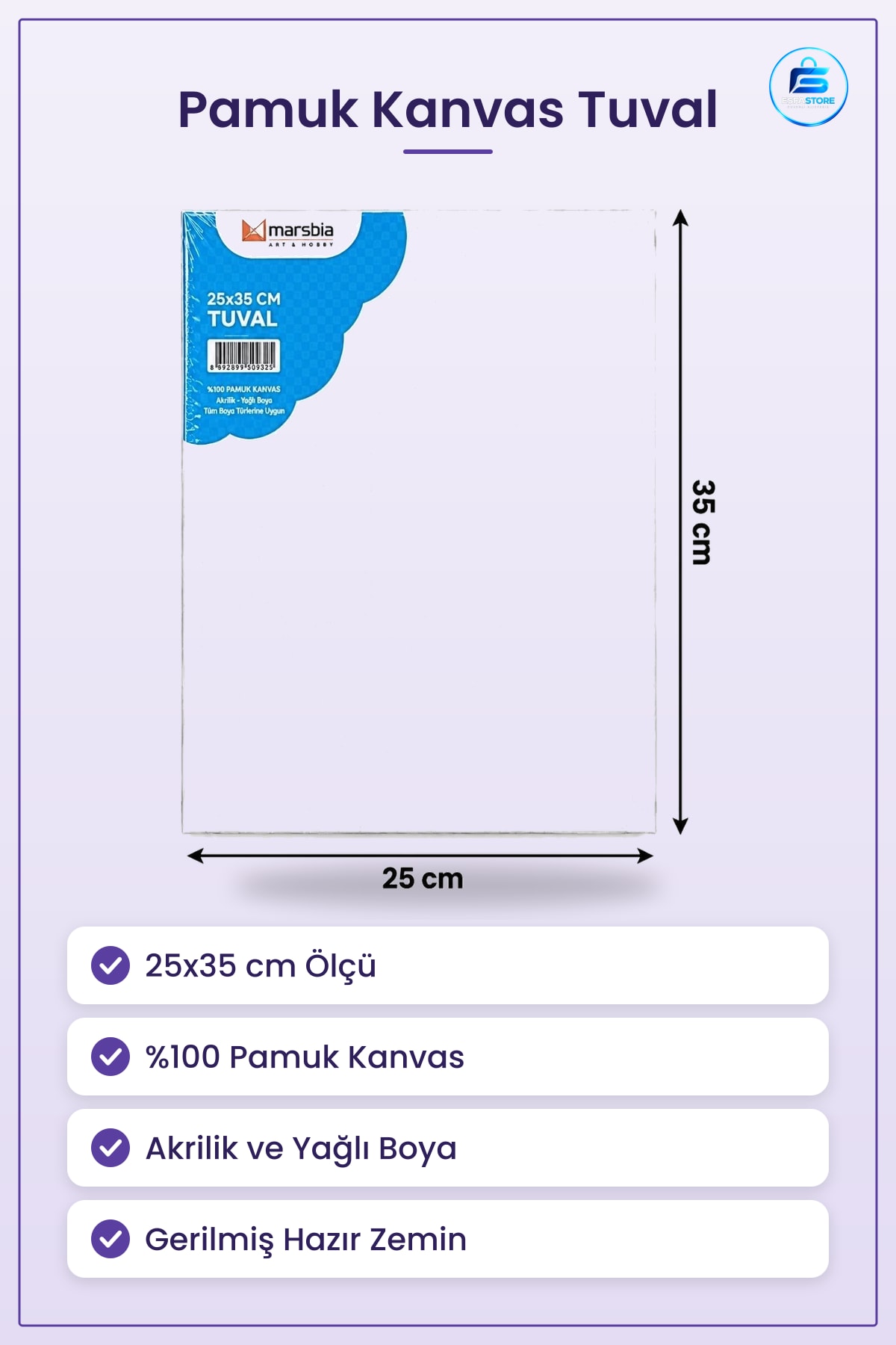 Tuval 25x35 cm Pamuk Kanvas Akrilik Yağlı Boya Resim Hobi Ressam Sanatsal Malzemesi