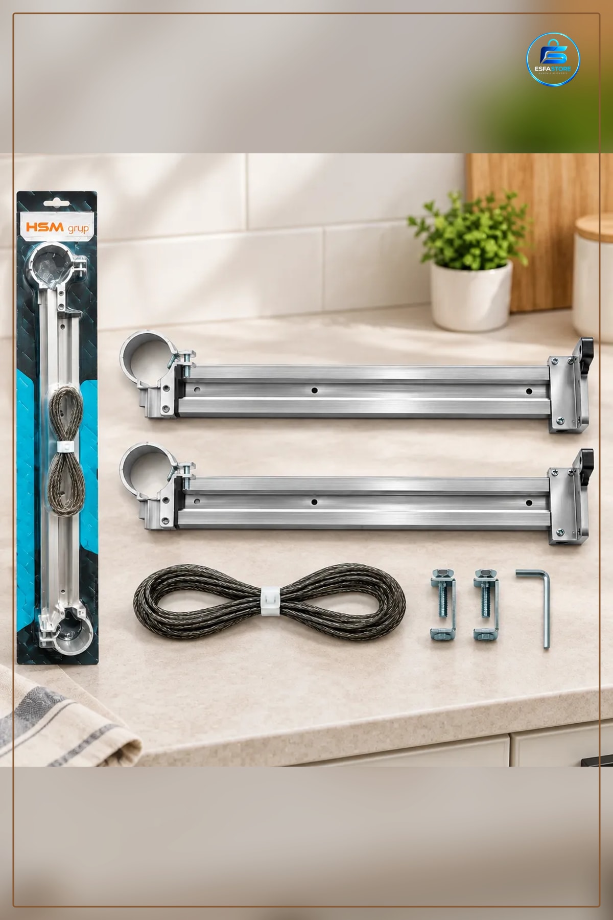 Yuvarlak Küpeşte Balkon Çamaşır Askısı Ayarlı Kurutma Halatlı Algüminyum Korkuluk Aparatı