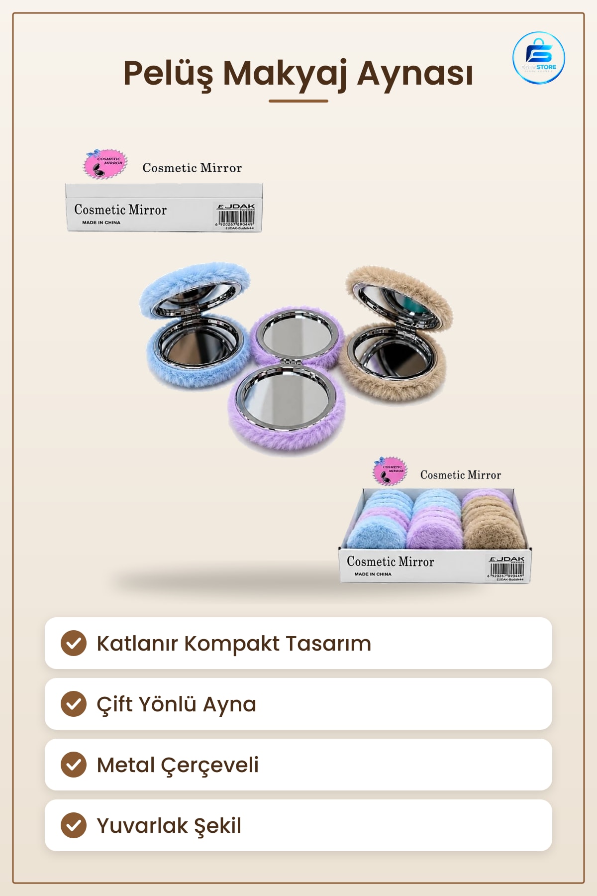 Pelüş Makyaj Aynası Katlanır Kompakt Cep Taşınabilir Kozmetik Ayna Yuvarlak Ev Dekorasyonu