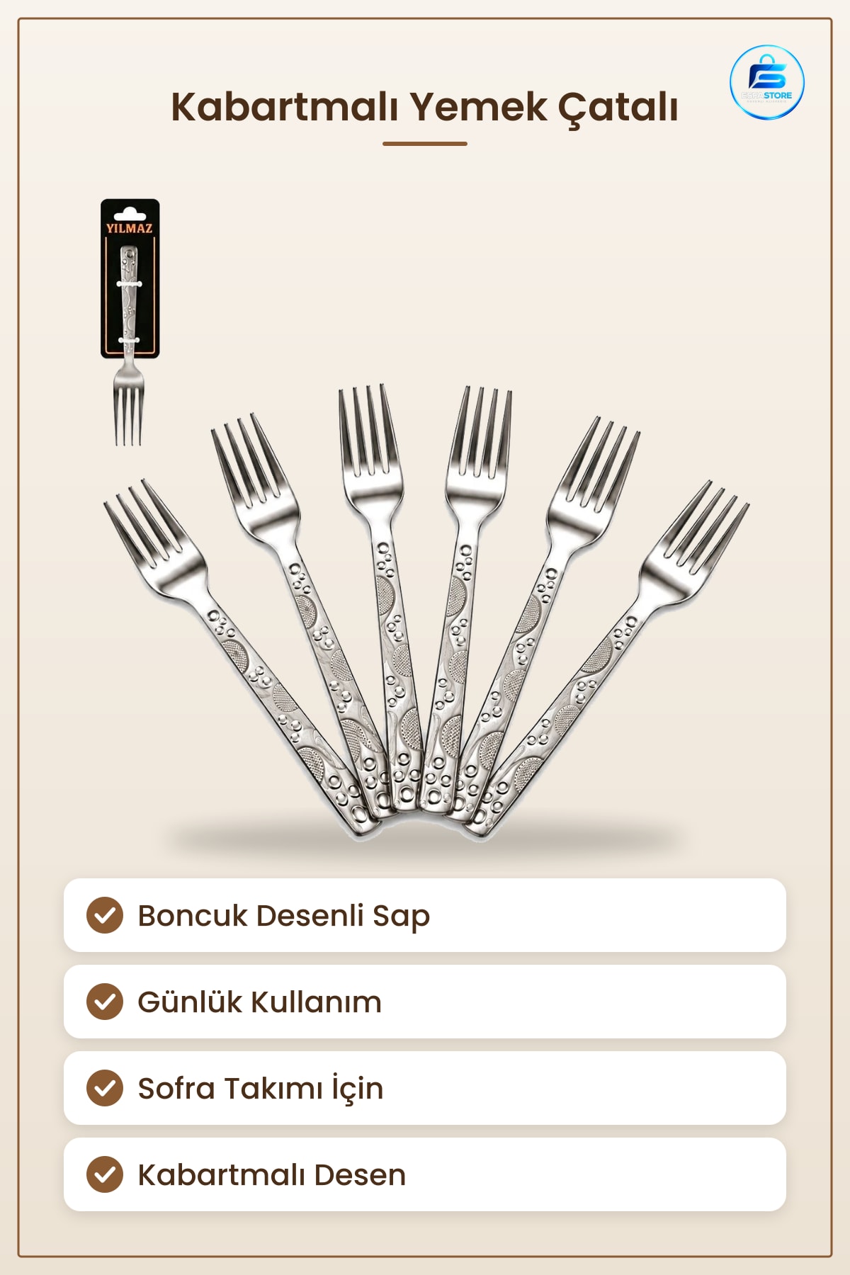 Boncuk Desenli Kabartmalı Yemek Çatalı Mutfak Sofra Takımı İçin Günlük Kullanım Seçeneği