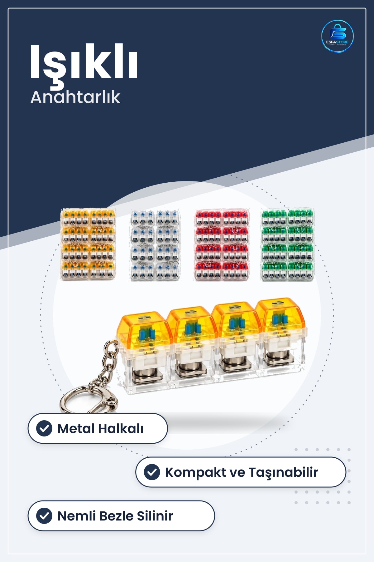 Işıklı Klavye Anahtarlık Mekanik Switch Tasarımı Anahtar Düzenleyici Günlük Kullanım Aksesuarı