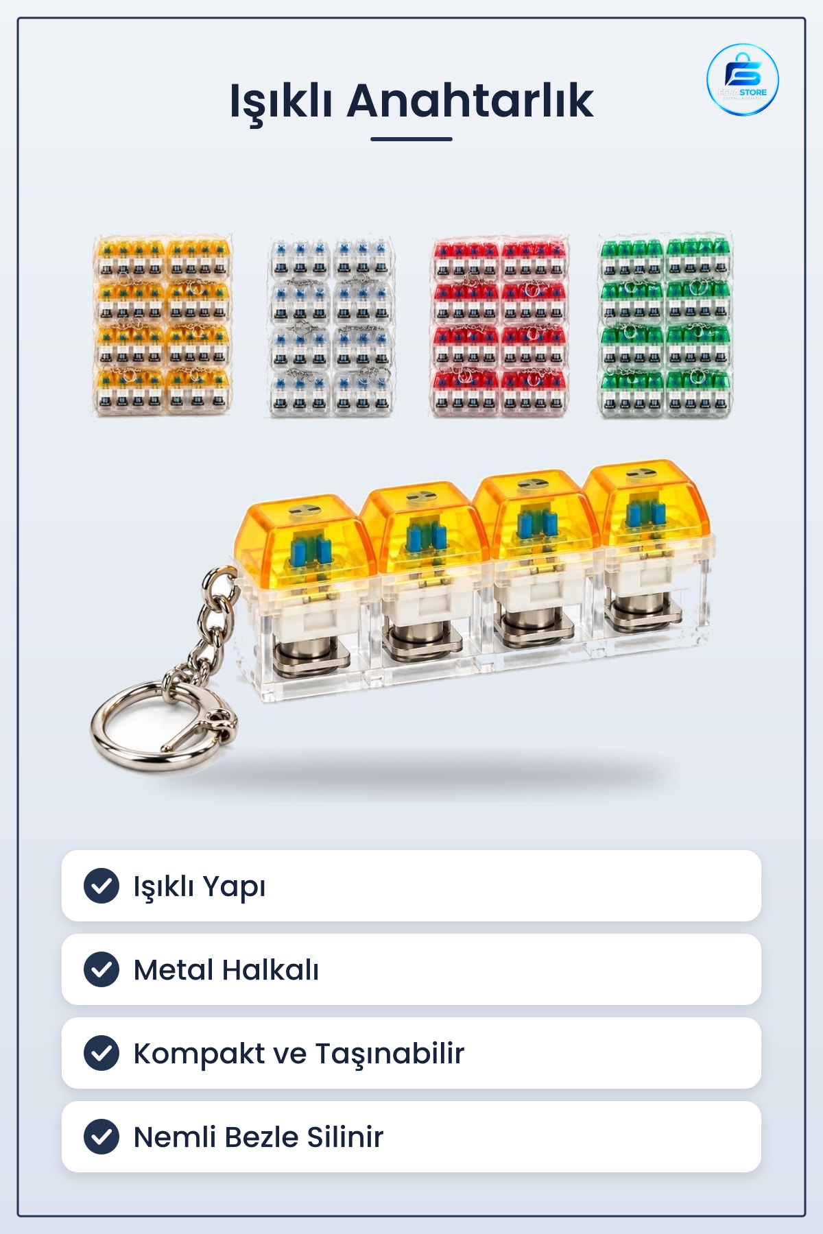 Işıklı Klavye Anahtarlık Mekanik Switch Tasarımı Anahtar Düzenleyici Günlük Kullanım Aksesuarı