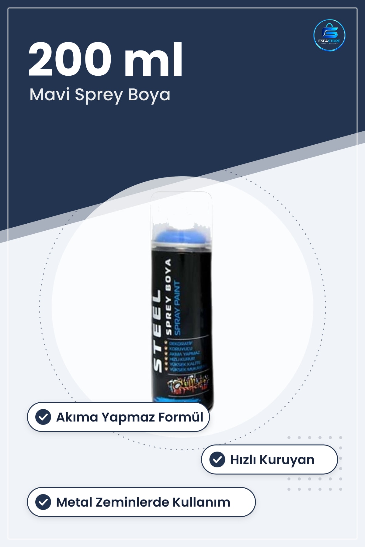 Mavi Sprey Boya 200 ml Dekoratif Koruyucu Akma Yapmaz Hızlı Kuruyan Metal Yüzeyler İçin