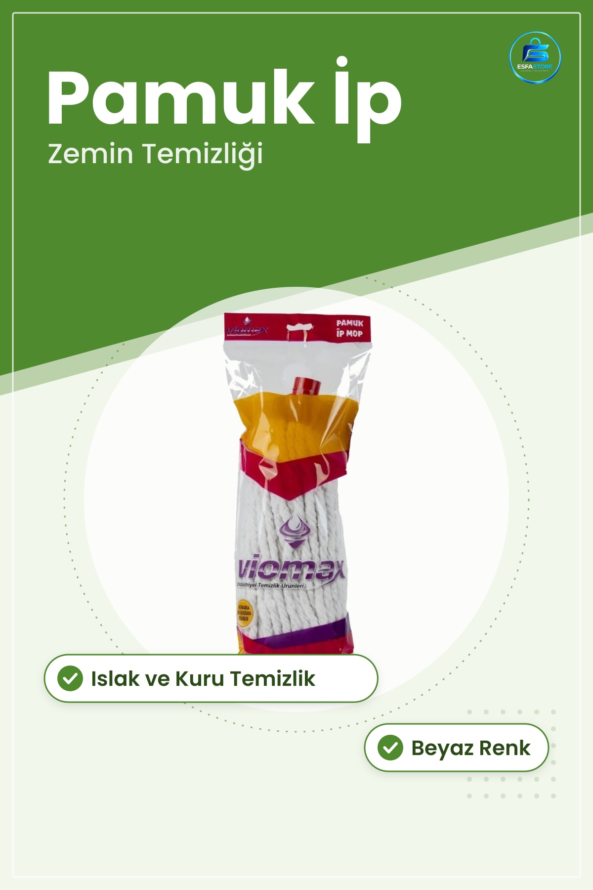Badem Pamuk İp Mop Paspas Yedek Başlığı Günlük Ev Temizliği ve Zemin İçin Beyaz Renk