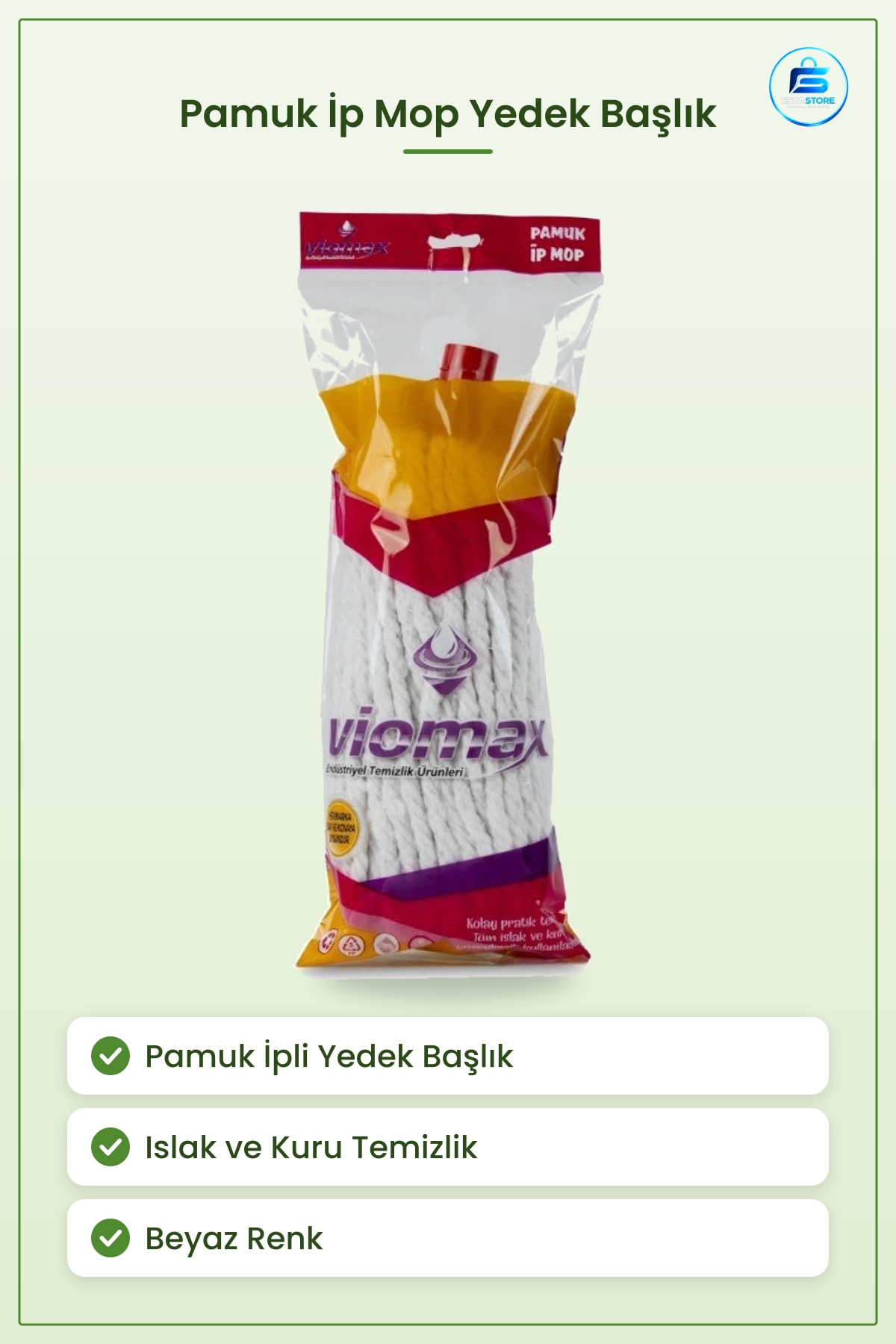Badem Pamuk İp Mop Paspas Yedek Başlığı Günlük Ev Temizliği ve Zemin İçin Beyaz Renk