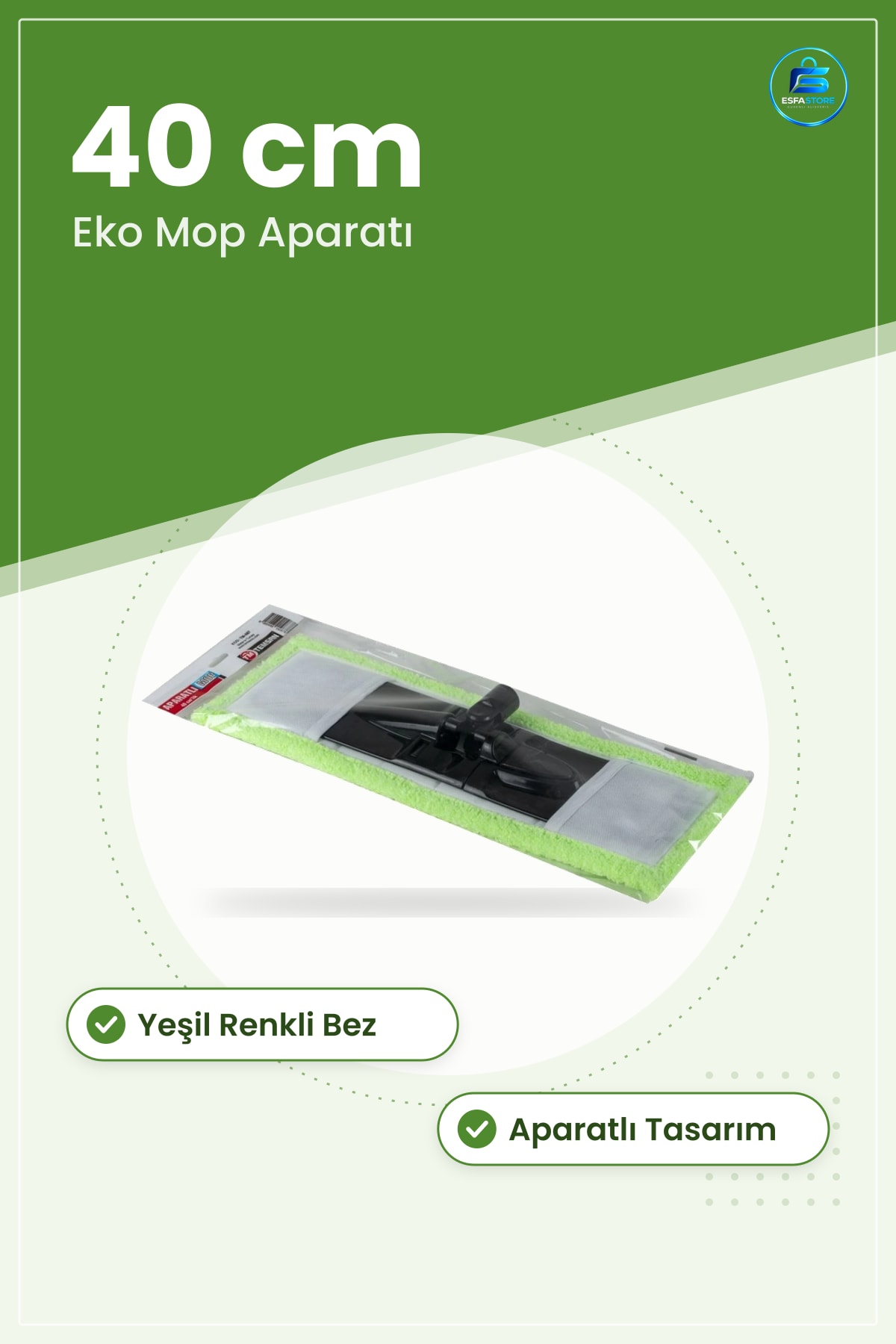 Mikro Nemli Mop Aparatı 40 cm Eko Zemin Temizlik Paspas Başlığı Yeşil Bezli Ev Pratik Kullanım