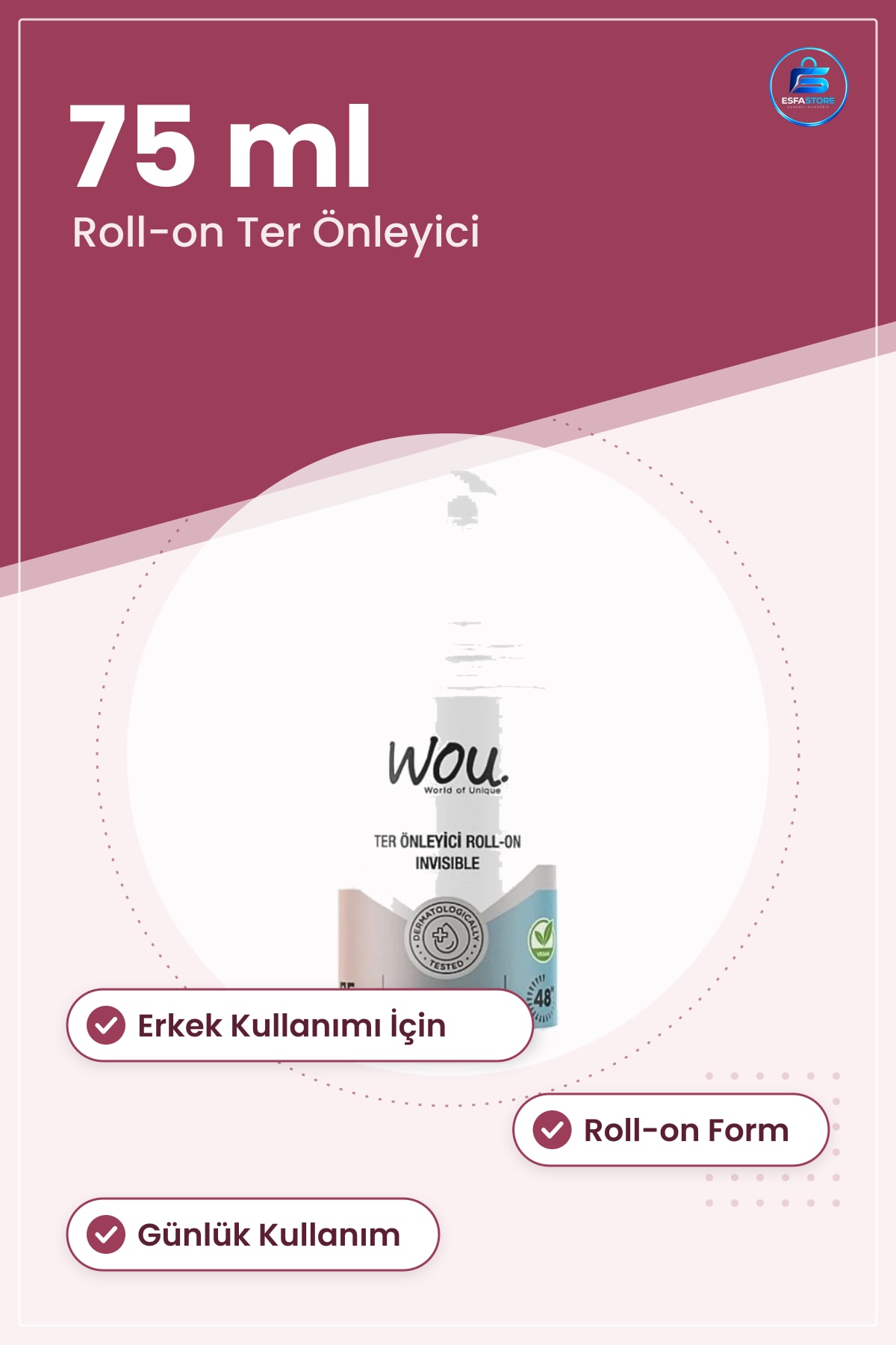 Roll-on Ter Önleyici 75 ml Men Invisible Erkek Deodorant Kişisel Bakım Ürünü Günlük Kullanım