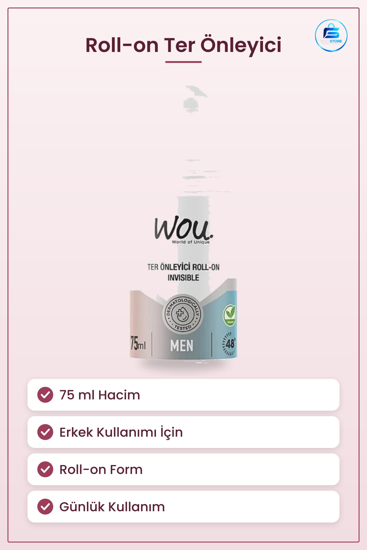 Roll-on Ter Önleyici 75 ml Men Invisible Erkek Deodorant Kişisel Bakım Ürünü Günlük Kullanım