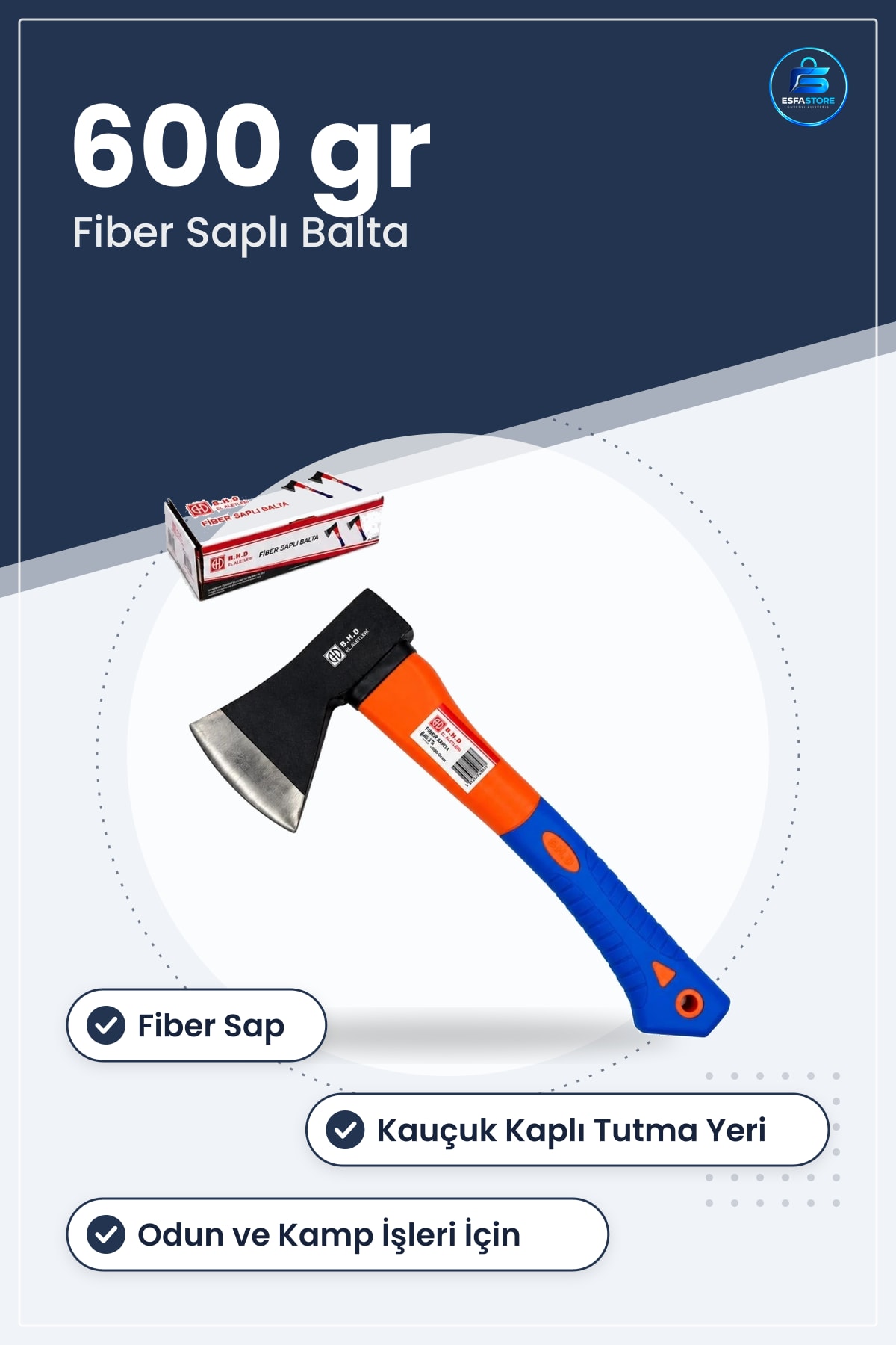 Balta Fiber Saplı 600 gr Odun Kesme Kamp Bahçe Çok Amaçlı El Aleti Hırdavat Ahşap İşleri