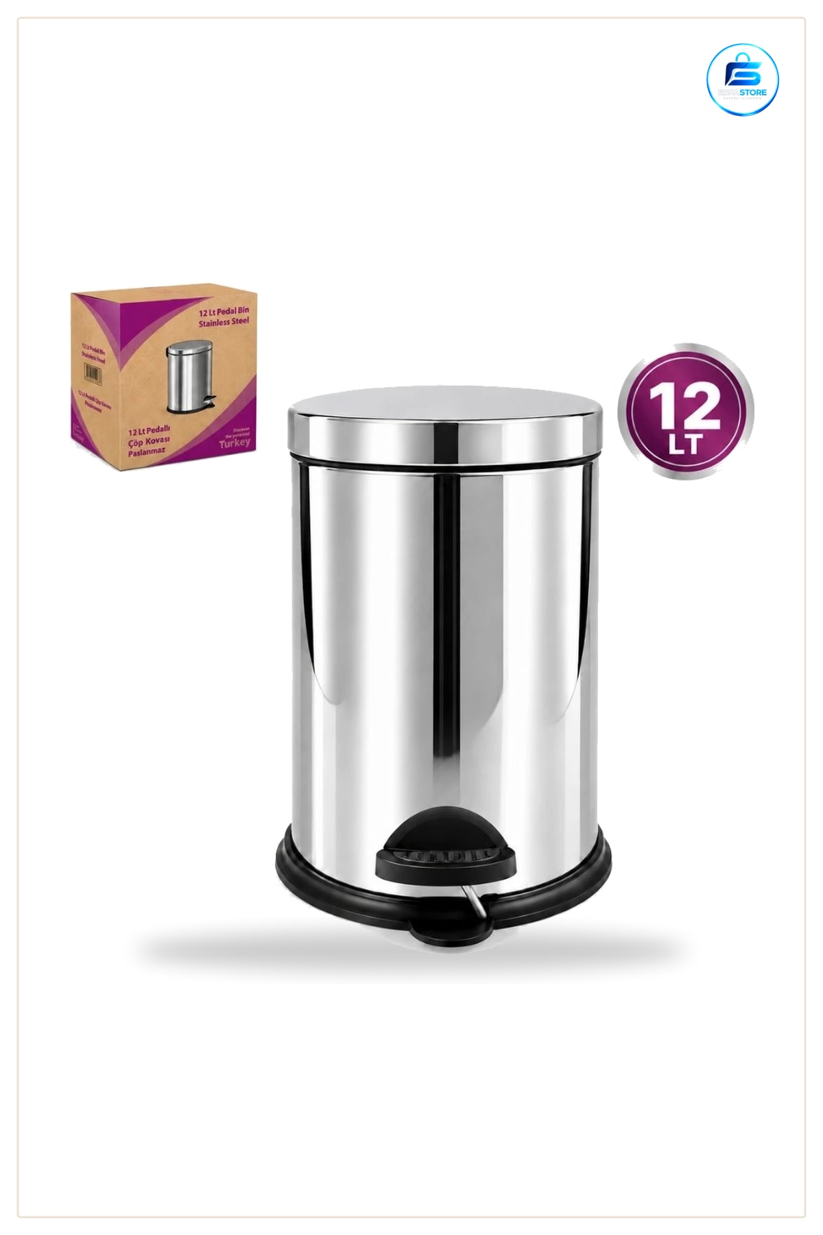 Çöp Kovası 12 L Metal Pedallı Açılır Kapanır Kapaklı Paslanmaz Mutfak Banyo Ev Kullanımı