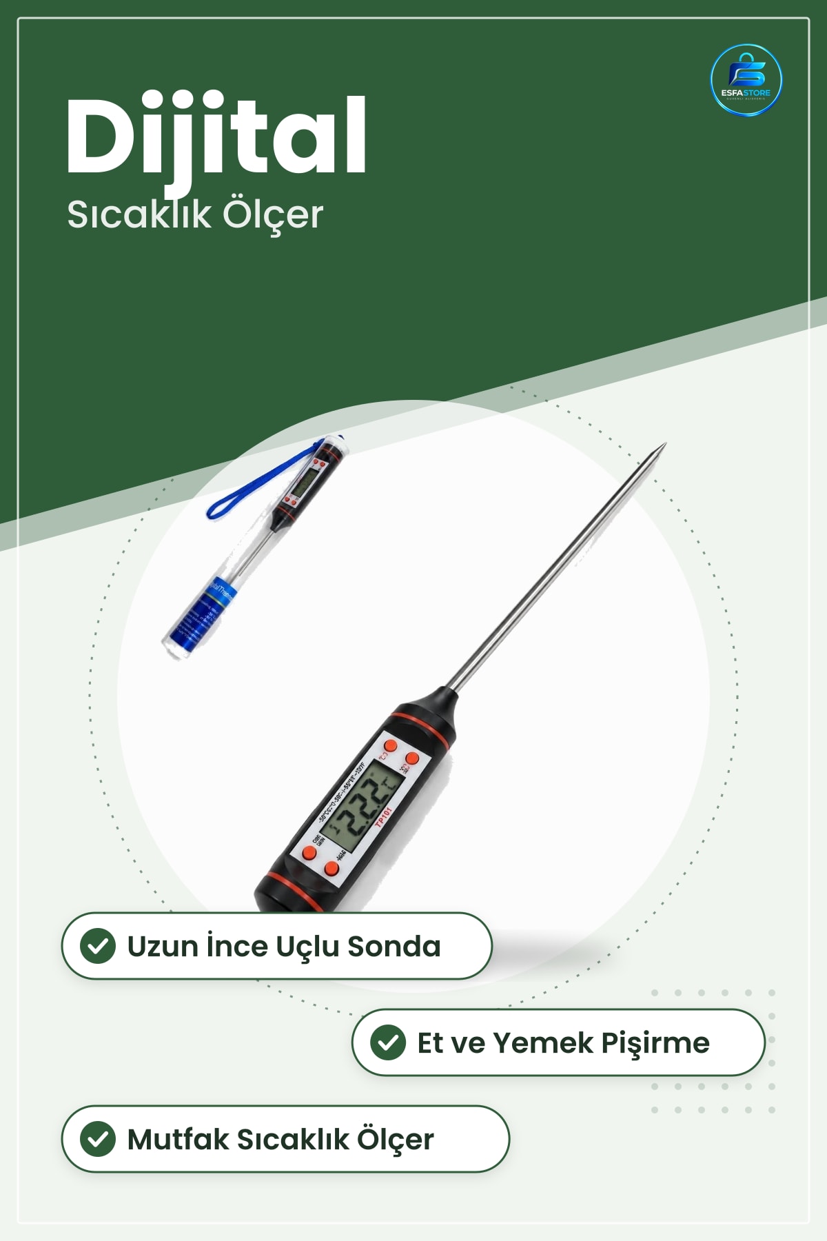 Gıda Termometresi Dijital Probe Mutfak Sıcaklık Ölçer Et Yemek Pişirme Ölçüm Ev Kullanımı