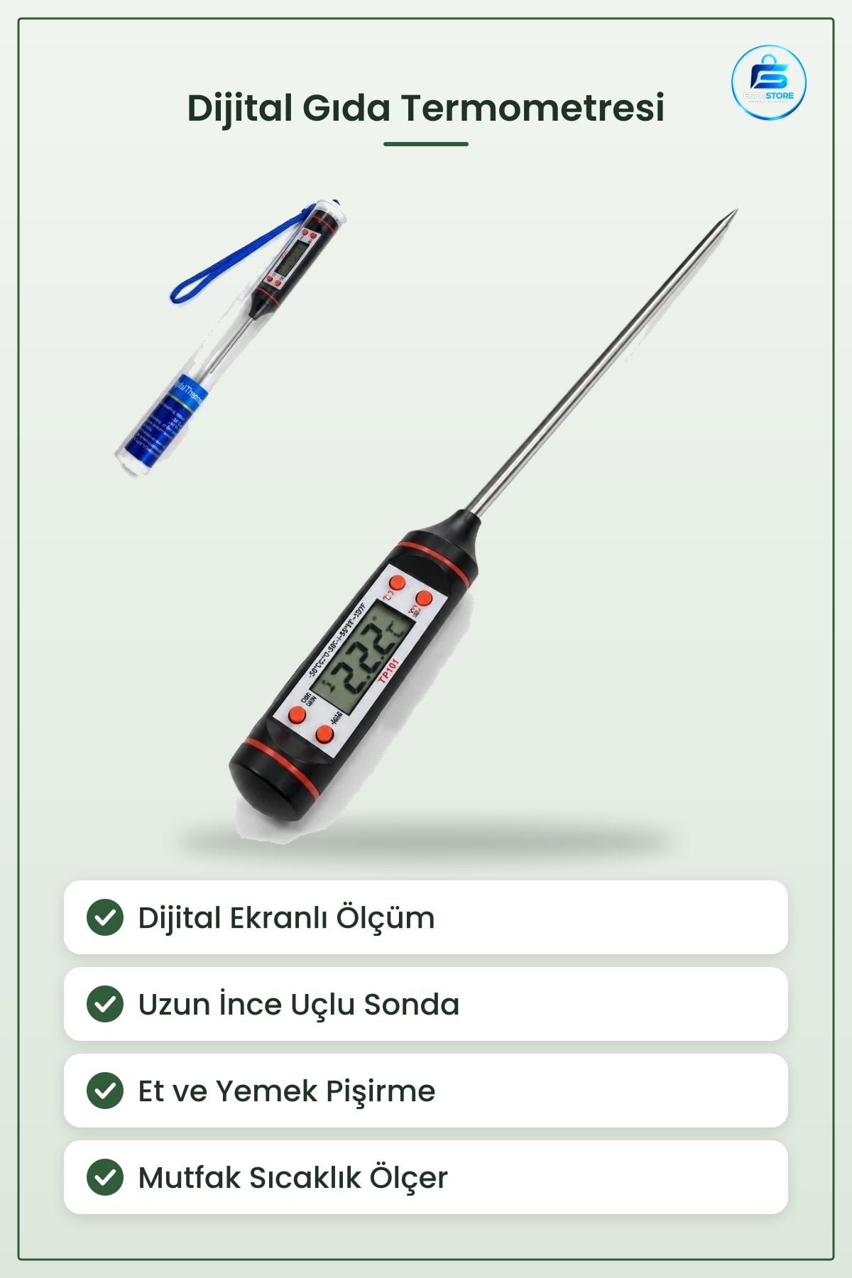 Gıda Termometresi Dijital Probe Mutfak Sıcaklık Ölçer Et Yemek Pişirme Ölçüm Ev Kullanımı