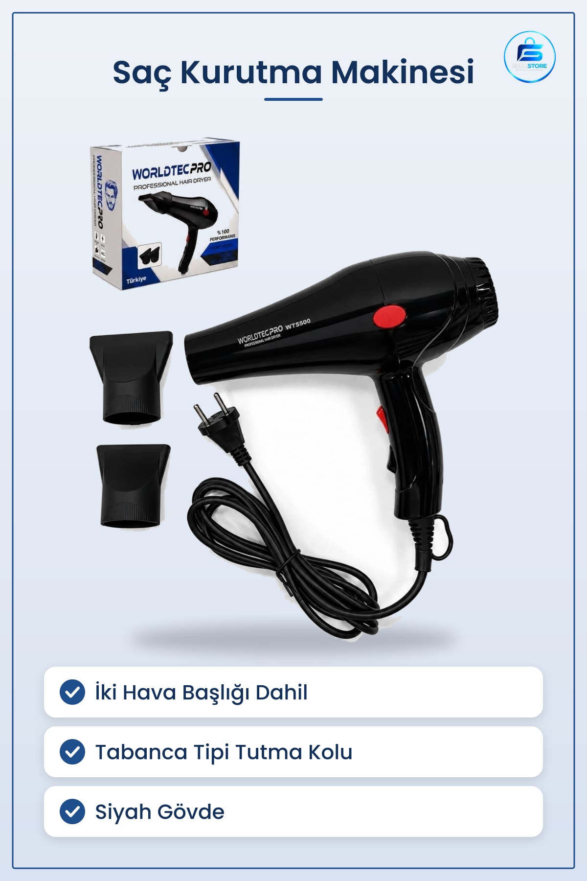 Pro Fön Saç Kurutma Makinesi WT5500 Profesyonel İki Hava Başlıklı Kullanıma Uygun