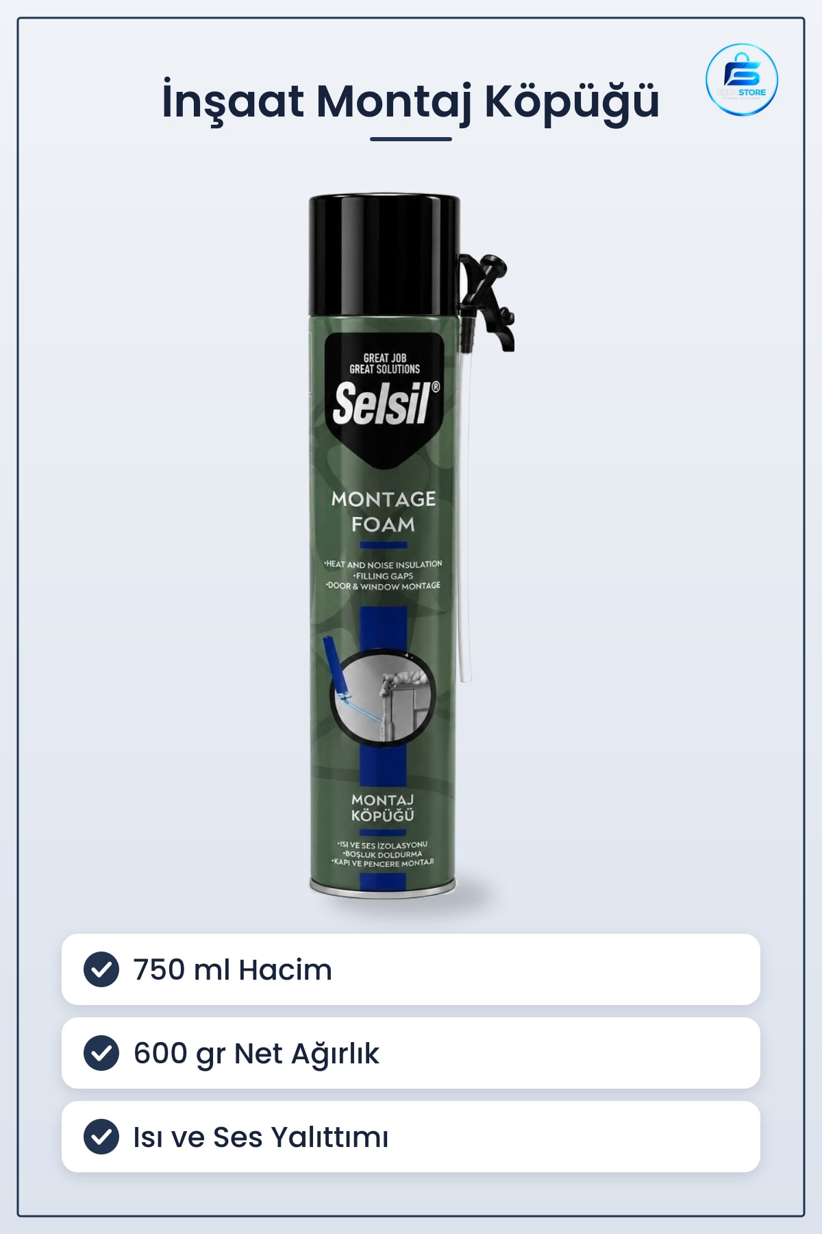 İnşaat Montaj Köpüğü 750 ml 600 gr Boşluk Doldurma Isı Ses Yalıtımı Kapı Pencere Tamirat