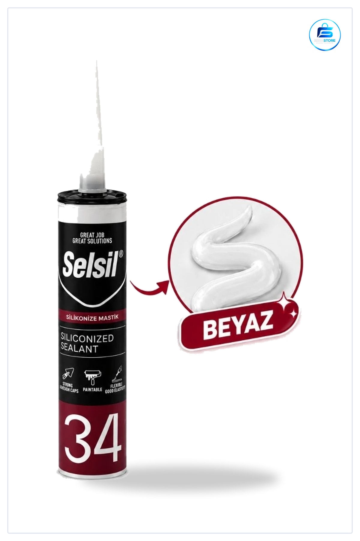 Beyaz Silikon Mastik 450 gr Banyo ve Yapı Onarım Boşluk Doldurma Sızdırmazlık Macunu
