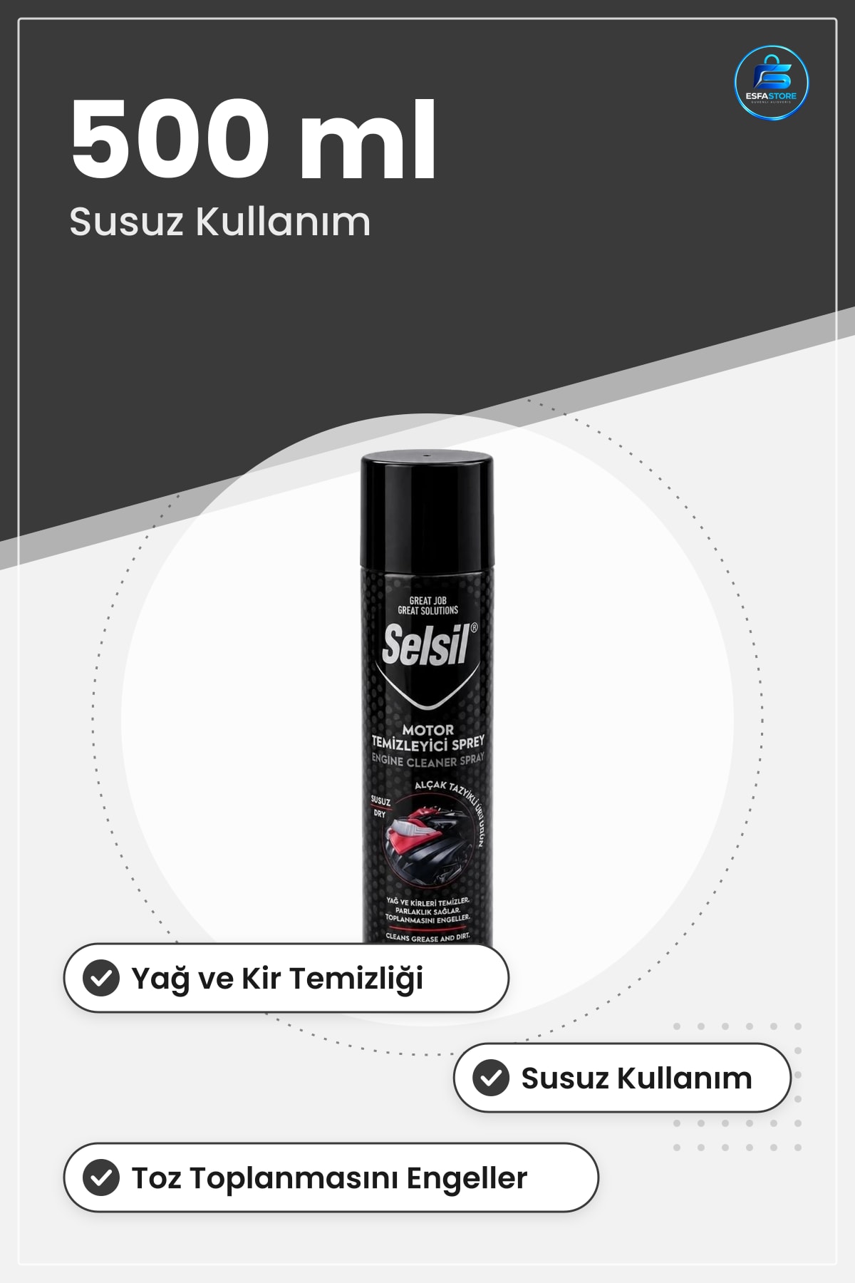 Motor Temizleme Spreyi 500 ml Oto Yüzey Temizleyici Yağ Kir Sökücü Susuz Parlaklık Sprey Kutu Bakım