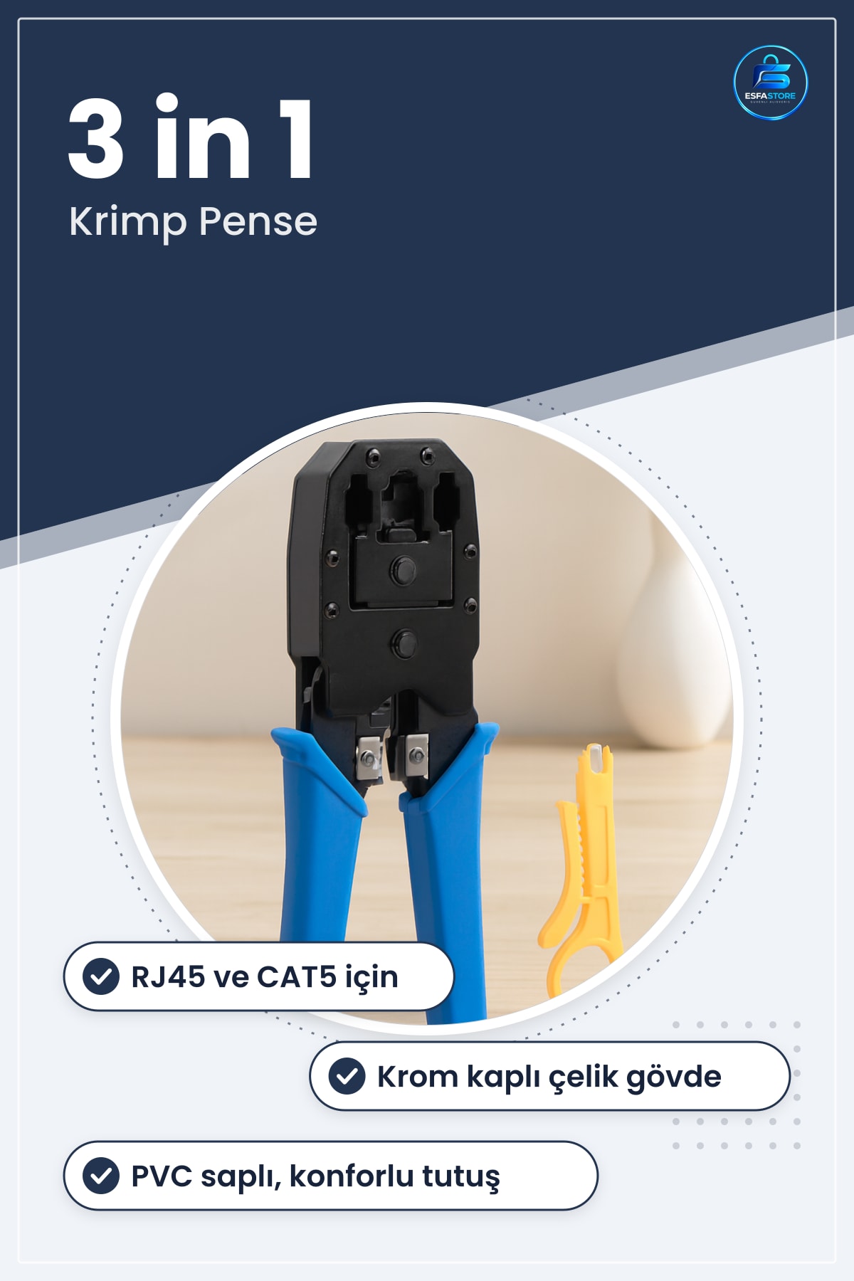 Krimp Pense RJ45 CAT5 3 in 1 Kesme Soyma Krimpleme Ethernet Kablo Konektör Ev Ofis Kurulum