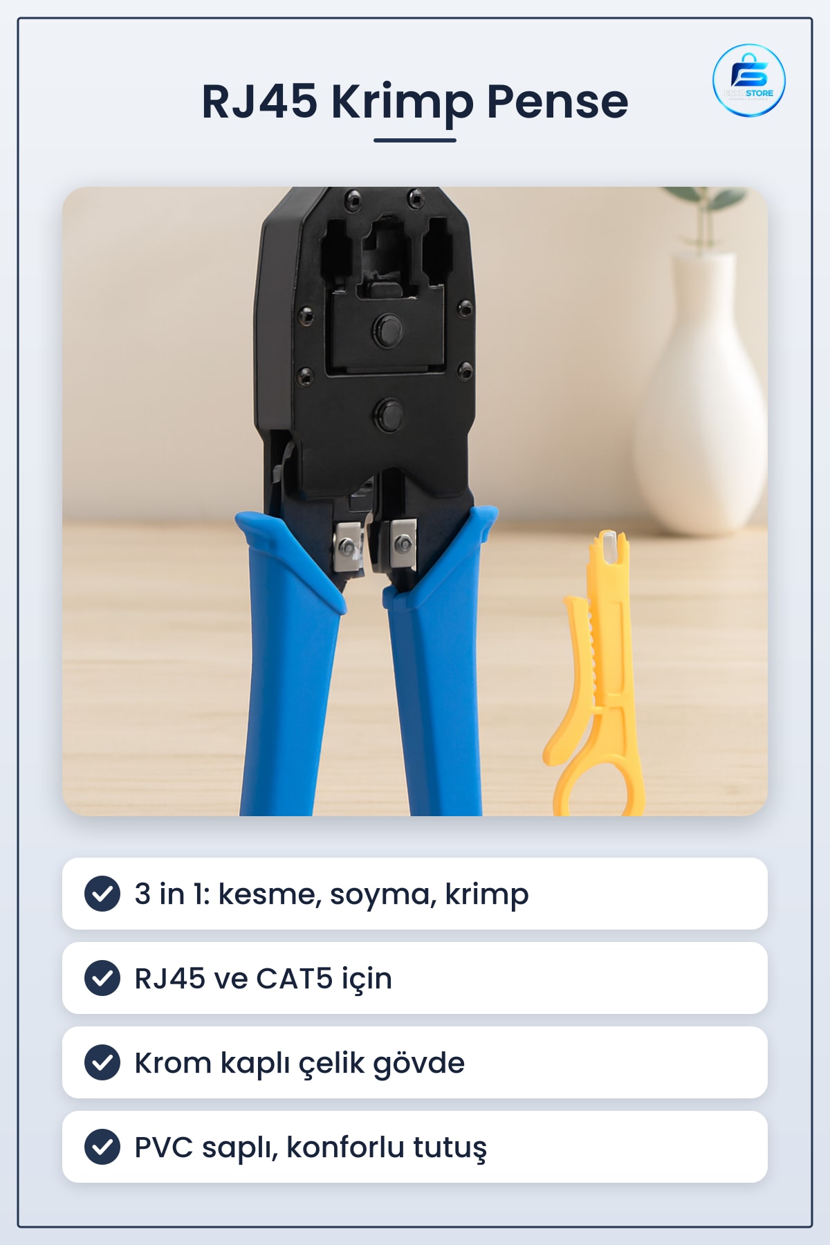Krimp Pense RJ45 CAT5 3 in 1 Kesme Soyma Krimpleme Ethernet Kablo Konektör Ev Ofis Kurulum