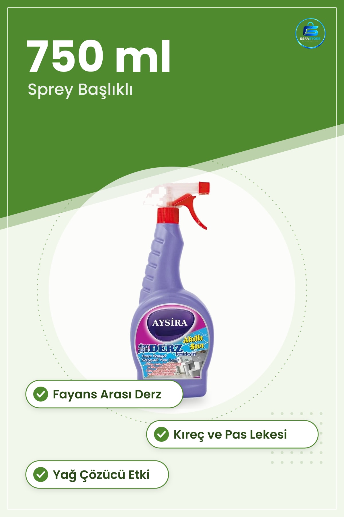 Derz Temizleyici 750 ml Sprey Fayans Arası Kireç Sökücü ve Yağ Çözücü Banyo Temizlik Sıvısı