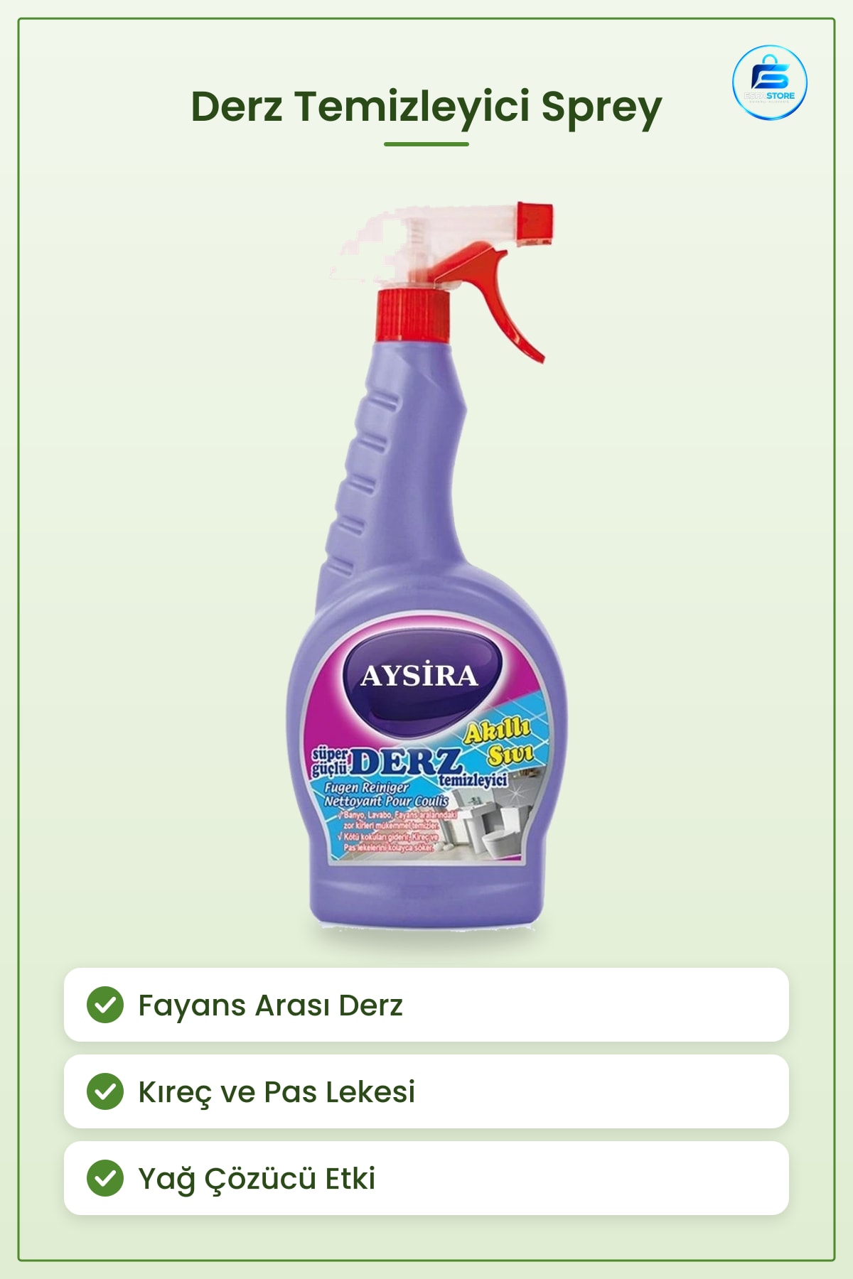 Derz Temizleyici 750 ml Sprey Fayans Arası Kireç Sökücü ve Yağ Çözücü Banyo Temizlik Sıvısı