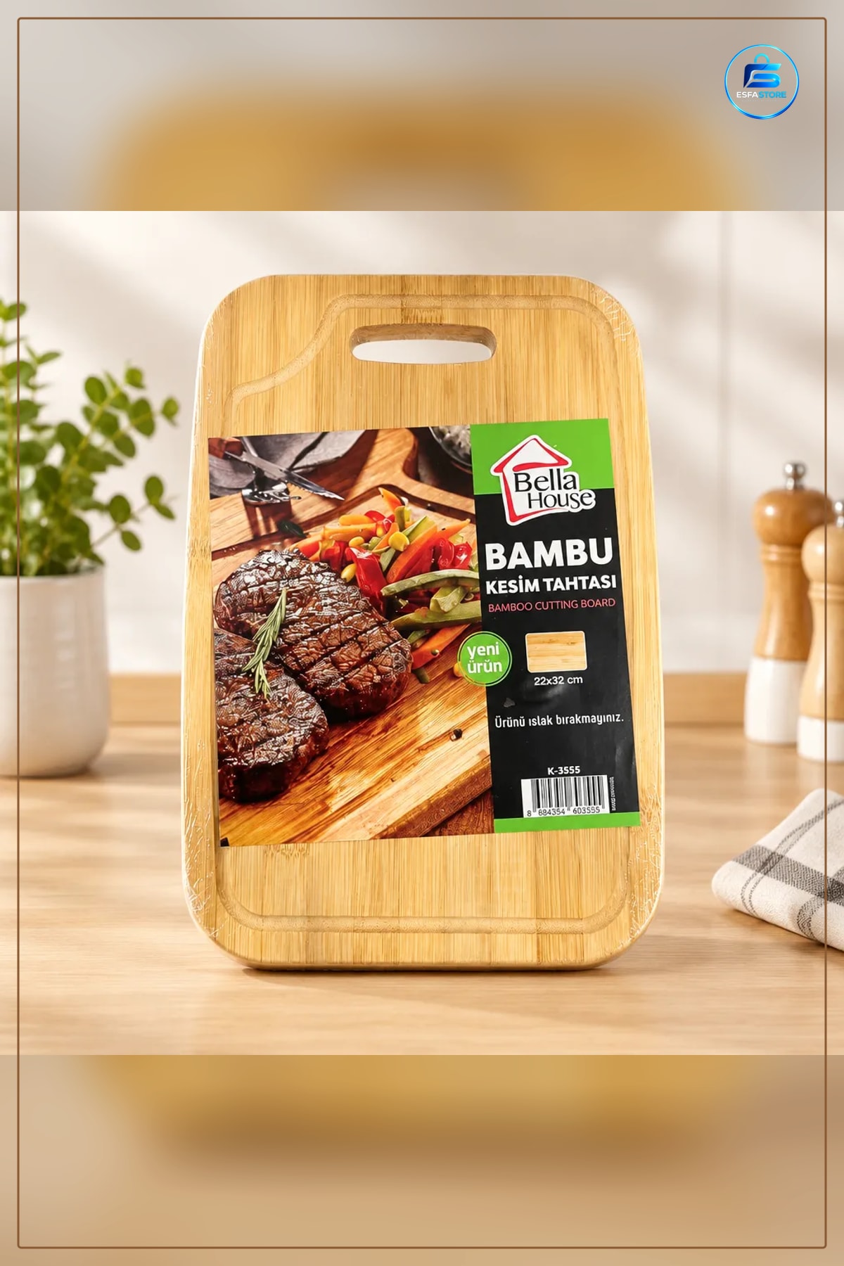 Bambu Kesim Panosu 22x32 cm Lüks Mutfak Yemek Hazırlık Tahtası Ev Kullanımı Sofra Servis