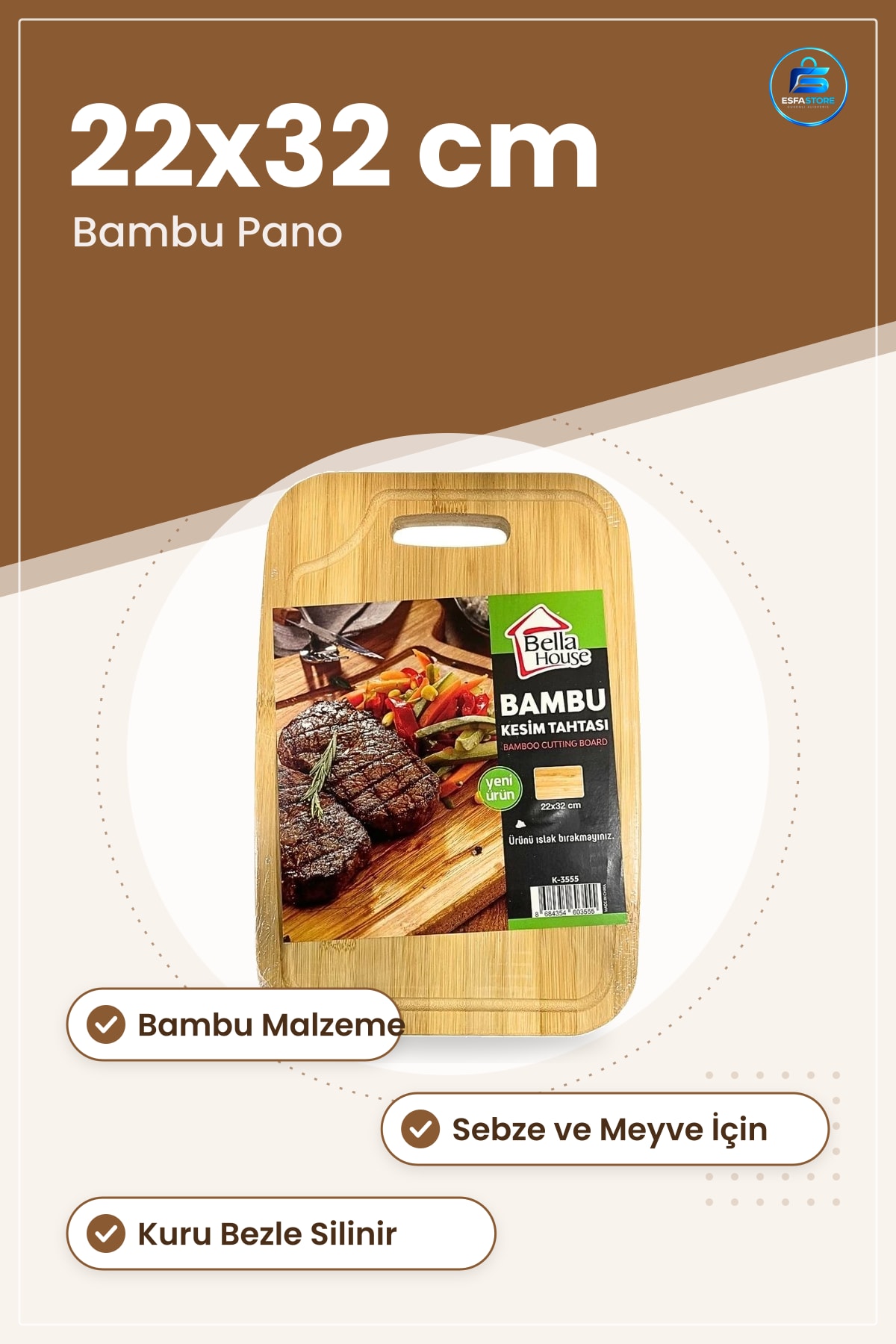 Bambu Kesim Panosu 22x32 cm Lüks Mutfak Yemek Hazırlık Tahtası Ev Kullanımı Sofra Servis
