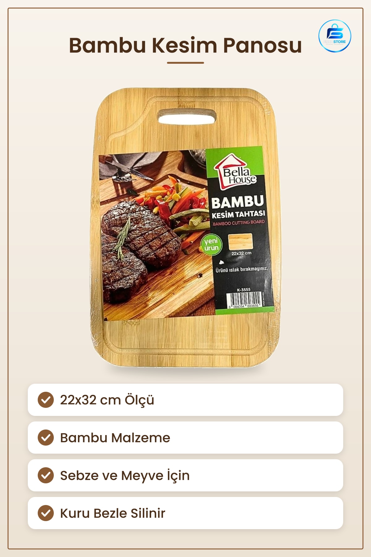 Bambu Kesim Panosu 22x32 cm Lüks Mutfak Yemek Hazırlık Tahtası Ev Kullanımı Sofra Servis