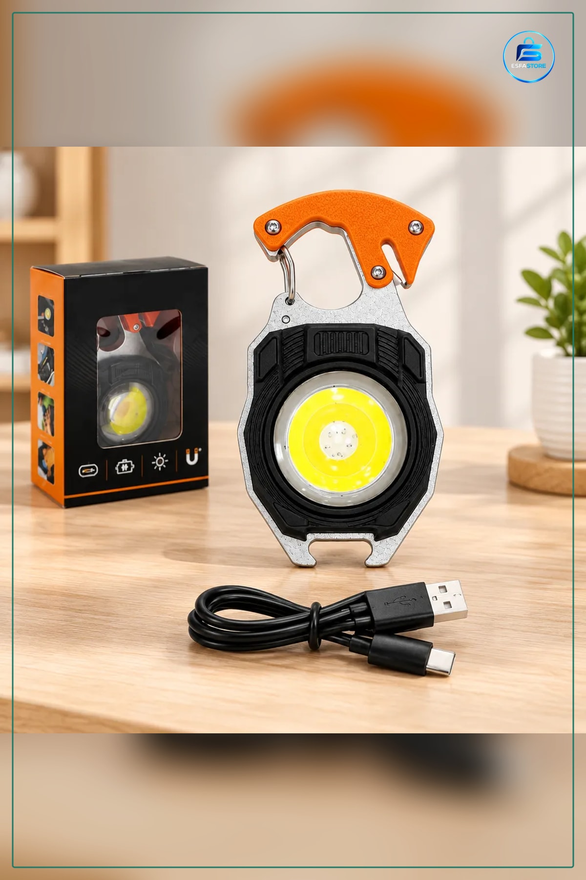 Şarjlı El Feneri Anahtarlık LED COB Çok Amaçlı Kamp Acil Durum Aydınlatma Baş Ayarı Açacaklı USB
