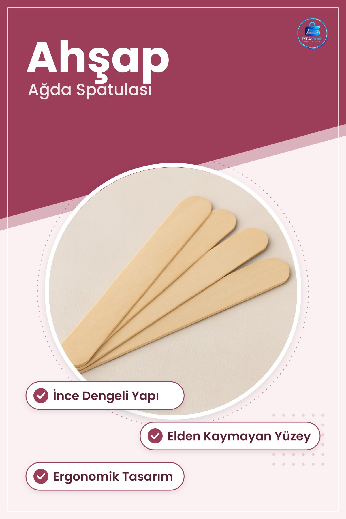 Ağda Spatulası Ahşap Çubuk Epilasyon Kozmetik Uygulama Aracı Cilde Zarar Vermeyen Ergonomik