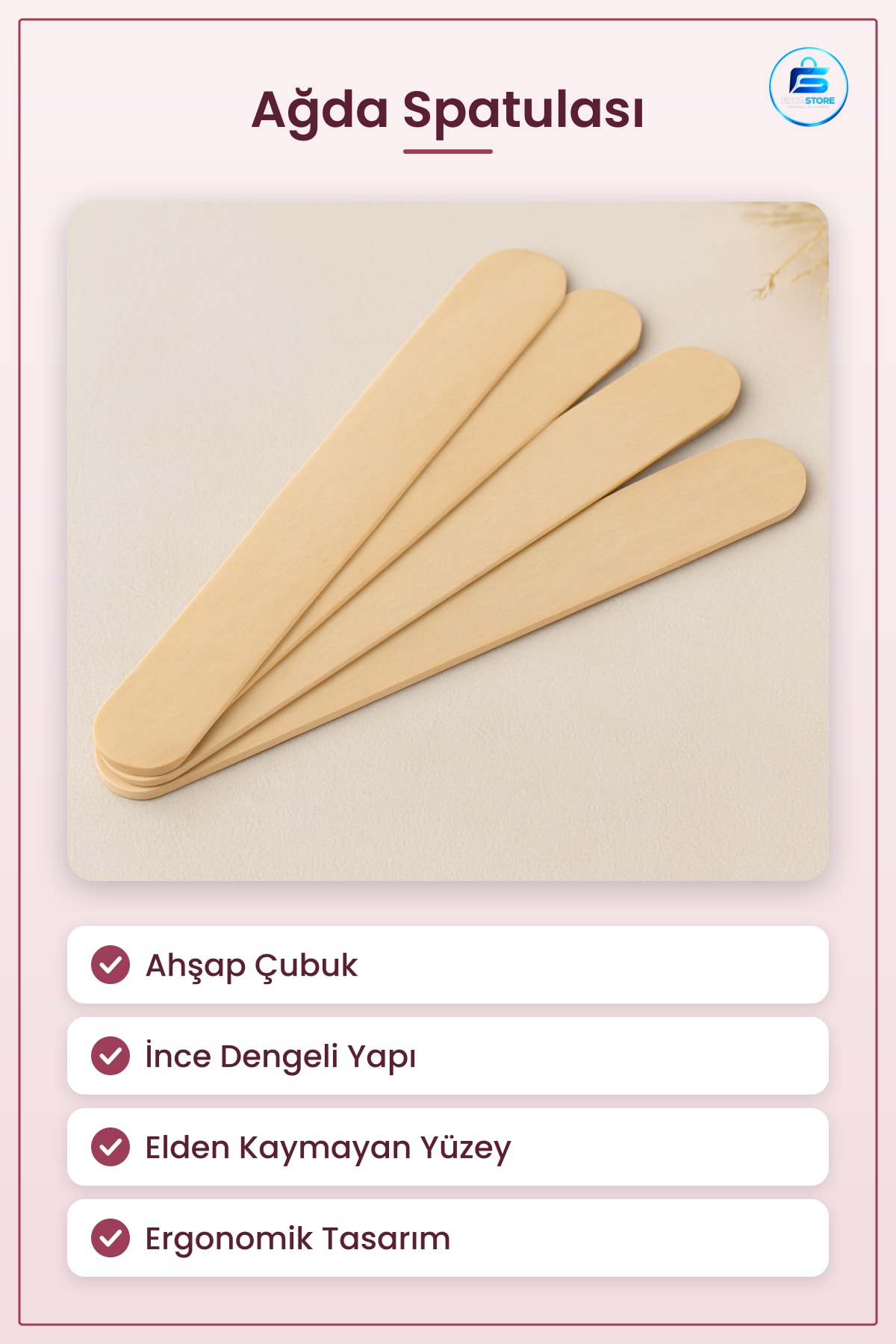 Ağda Spatulası Ahşap Çubuk Epilasyon Kozmetik Uygulama Aracı Cilde Zarar Vermeyen Ergonomik