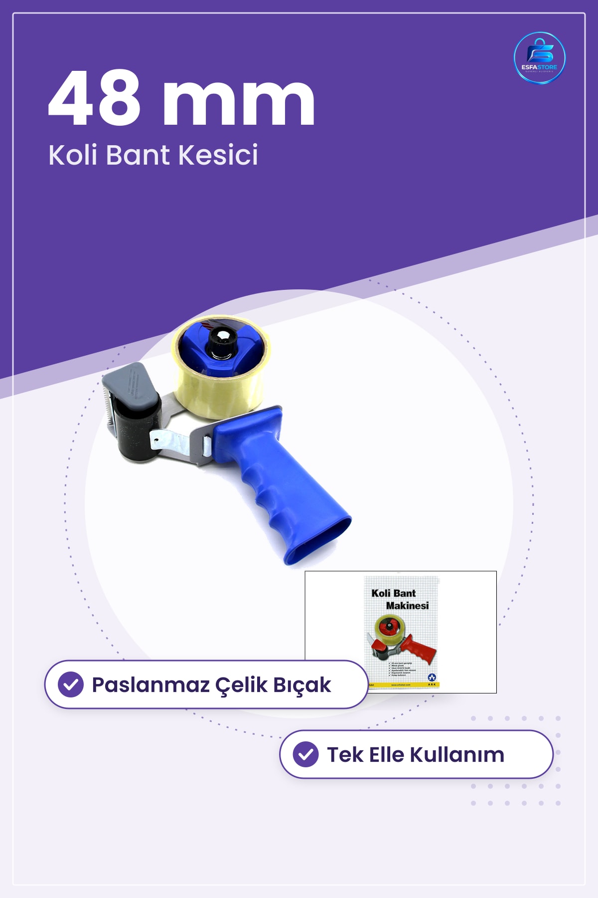 Koli Bant Kesici El Tipi Dispenseri 48 mm Paslanmaz Bıçaklı Paketleme Araç Depo Ofis Kargo Kolisi
