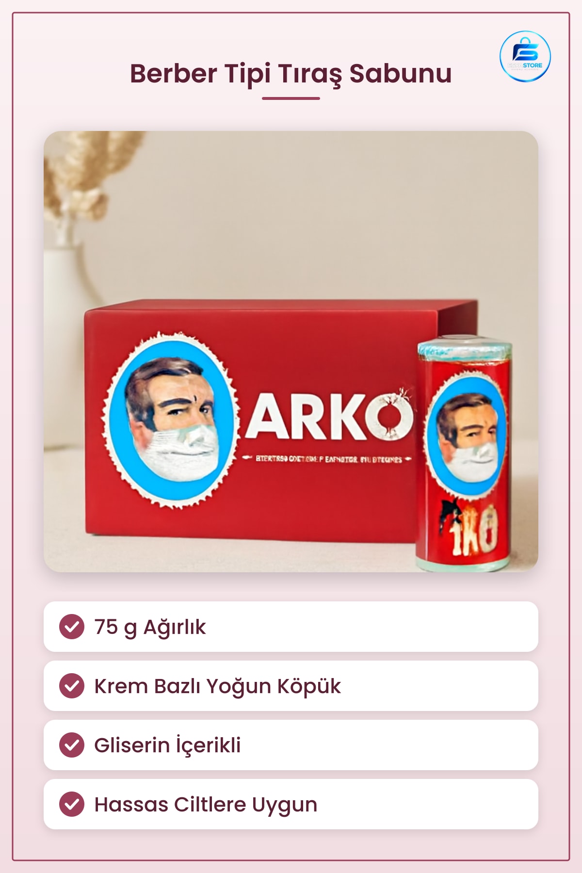 Tıraş Sabunu Krem Bazı 75 g Berber Tipi Köpük Nemlendirici Gliserinli Kişisel Bakım Ürünü