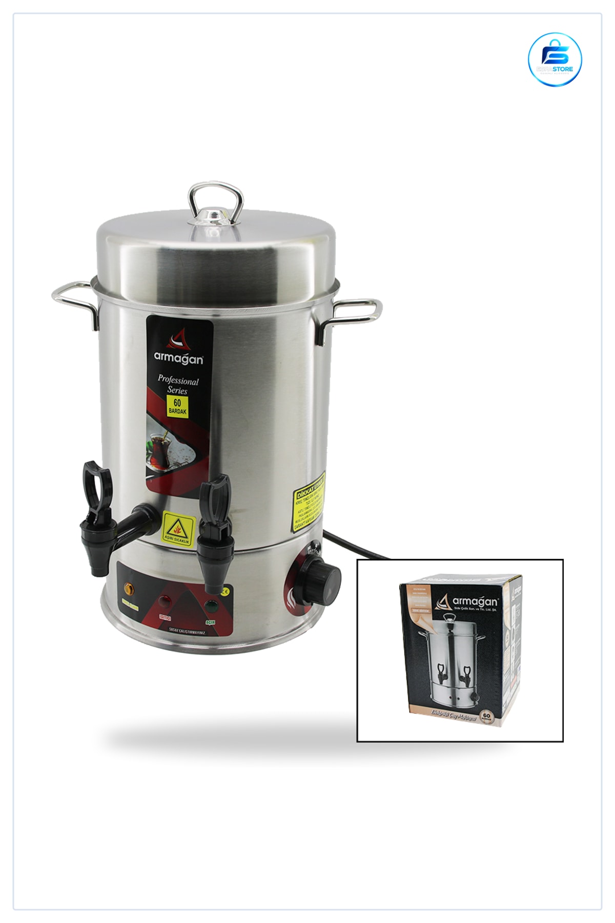 Elektrikli Semaver Çay Makinesi 6 L 1000W Çift Musluklu Bardak Paslanmaz Çelik Kazan Ofis