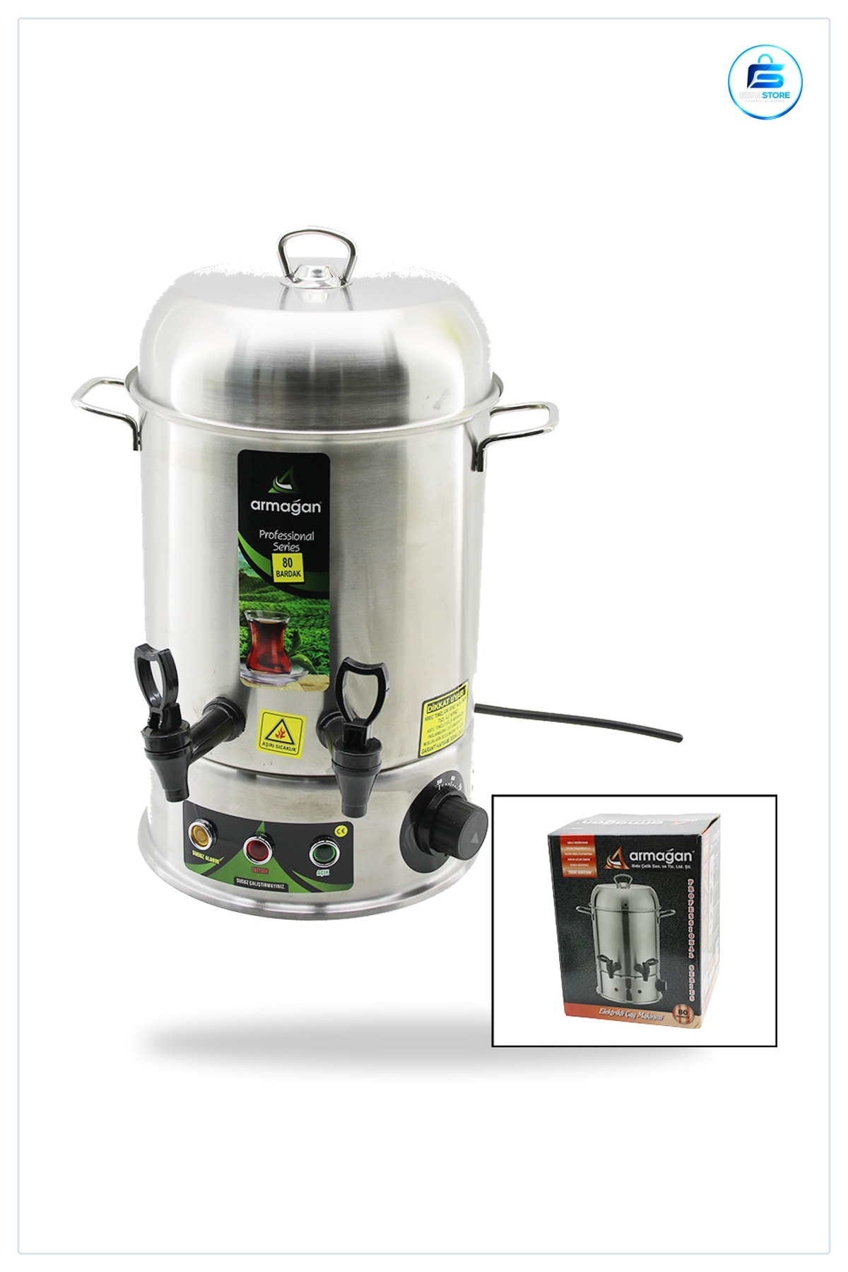 Çay Otomatı 8 L Bardak Elektrikli 1500 W Çift Musluklu Paslanmaz Çelik Kazan Ofis Kafe Kantin