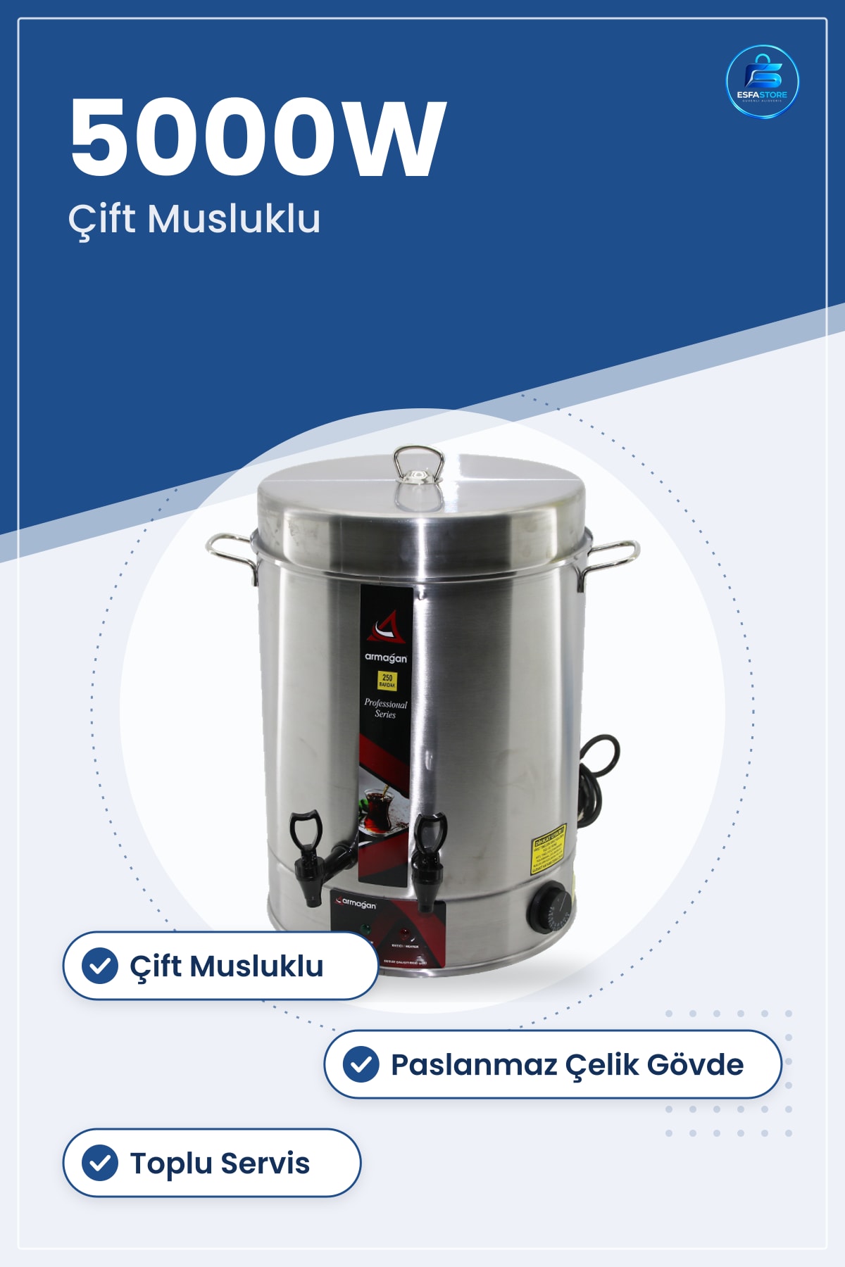 Çay Otomatı Bardak Elektrikli Çift Musluklu 5000W Paslanmaz Çelik Toplu Servisi Kafe Lokanta Büfe