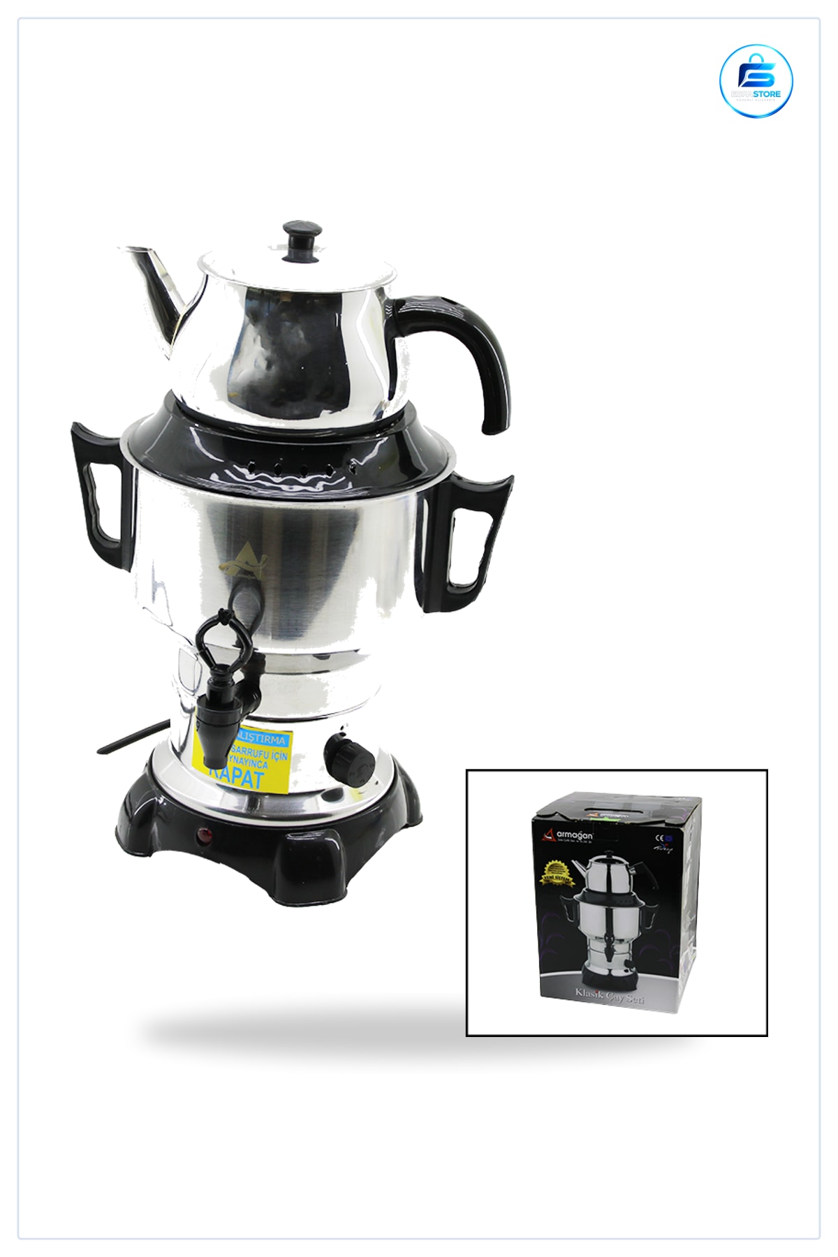 Elektrikli Semaver Çay Makinesi 4.5L 3.5L+1L 1100W Paslanmaz Çelik Gizli Rezistans Demlikli