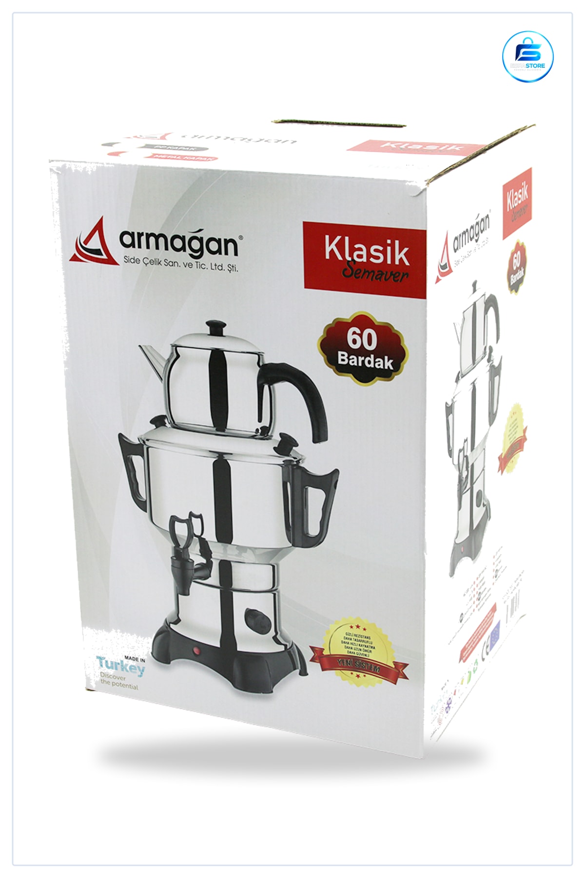 Elektrikli Semaver Çay Makinesi 6 L 1500W Tek Musluklu Bardak Seti Paslanmaz Çelik Ofis