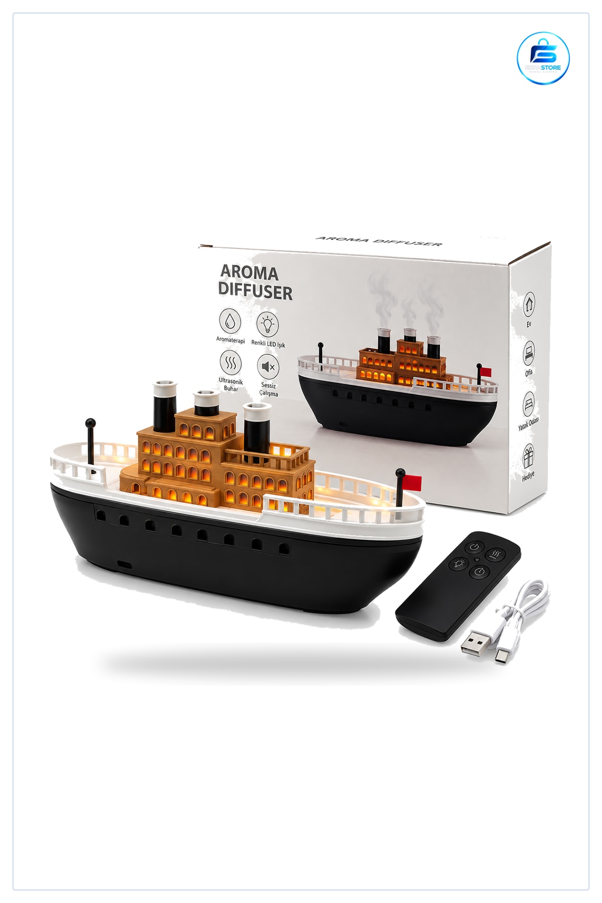 Hava Nemlendirici Aroma Diffuser 250ml Gemili Işıklı Ultrasonik Sessiz Ev Ofis Yatak Odası