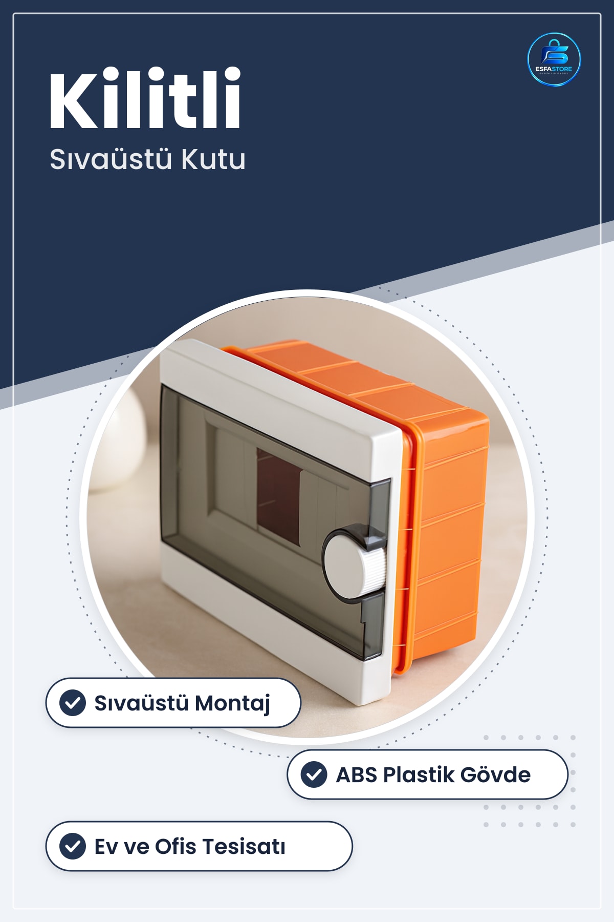 Sigorta Otomat Kutusu Kilitli Sıvaüstü ABS Plastik Kapaklı Elektrik Pano Ev Ofis Tesisat Koruma
